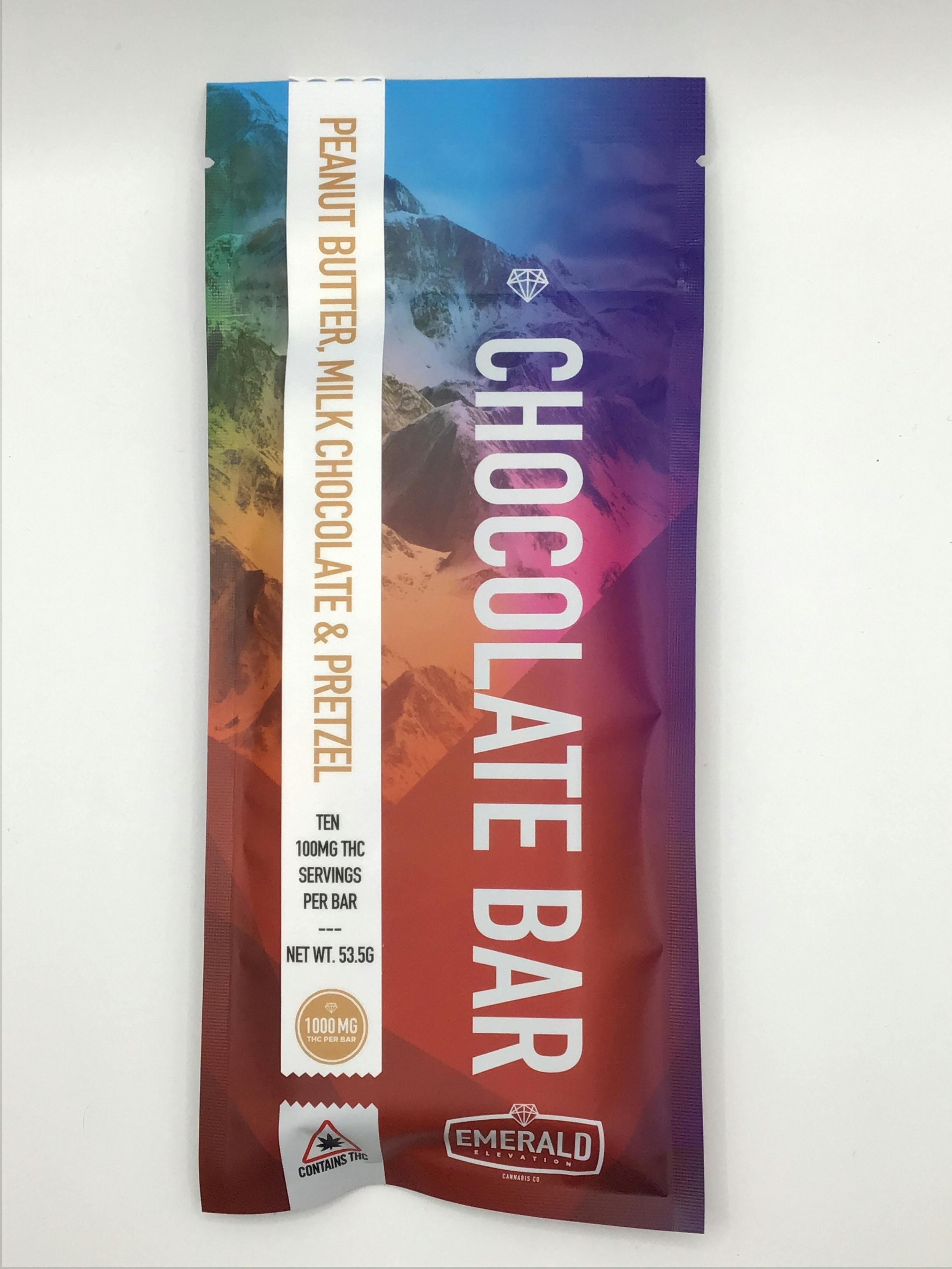 1000mg Full Spectrum, Peanut Butter, Milk Chocolate & Pretzel Chocolate Bar by Emerald Elevations