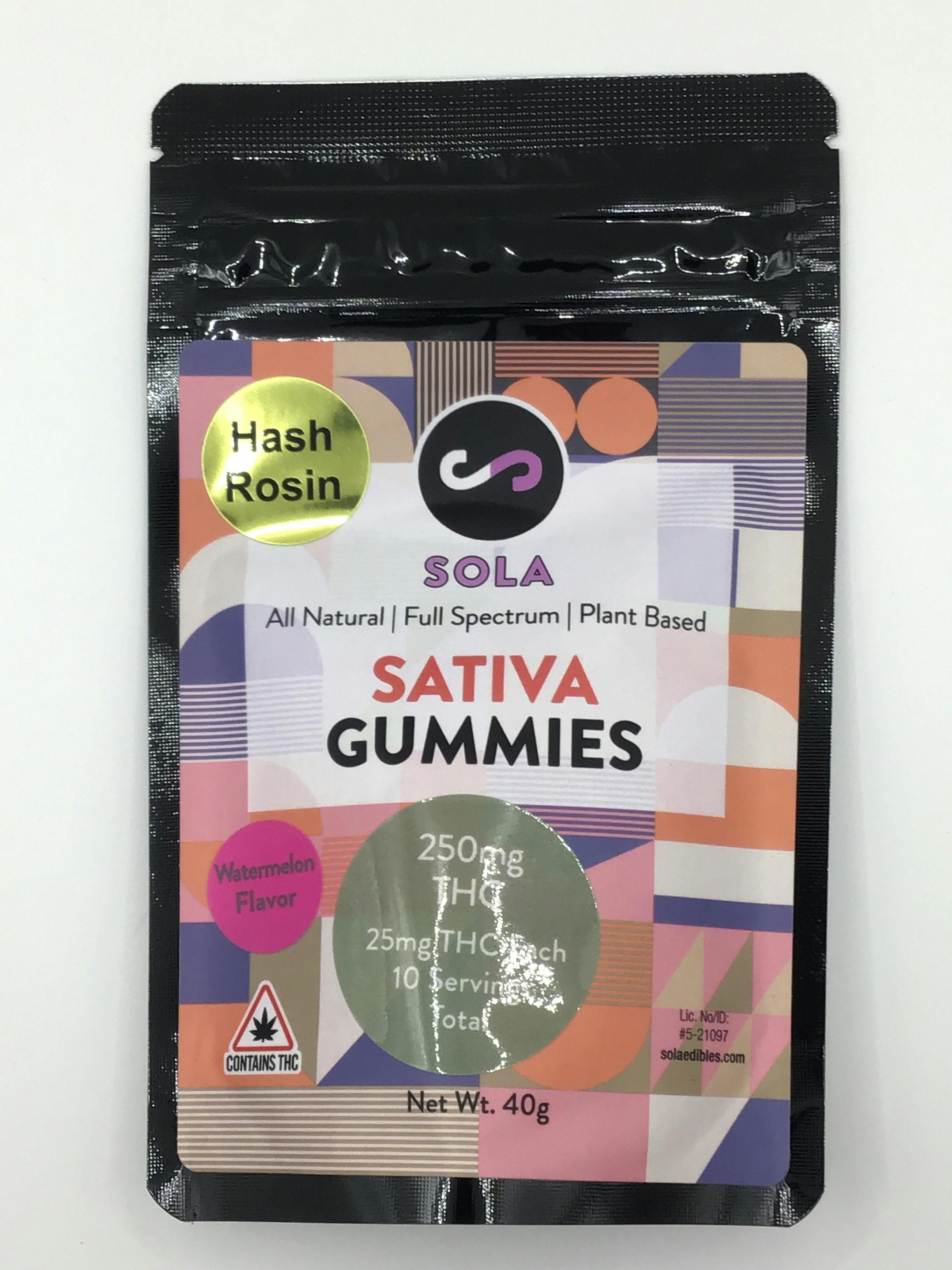 250mg Sativa Watermelon Hash Rosin Gummies by Sola