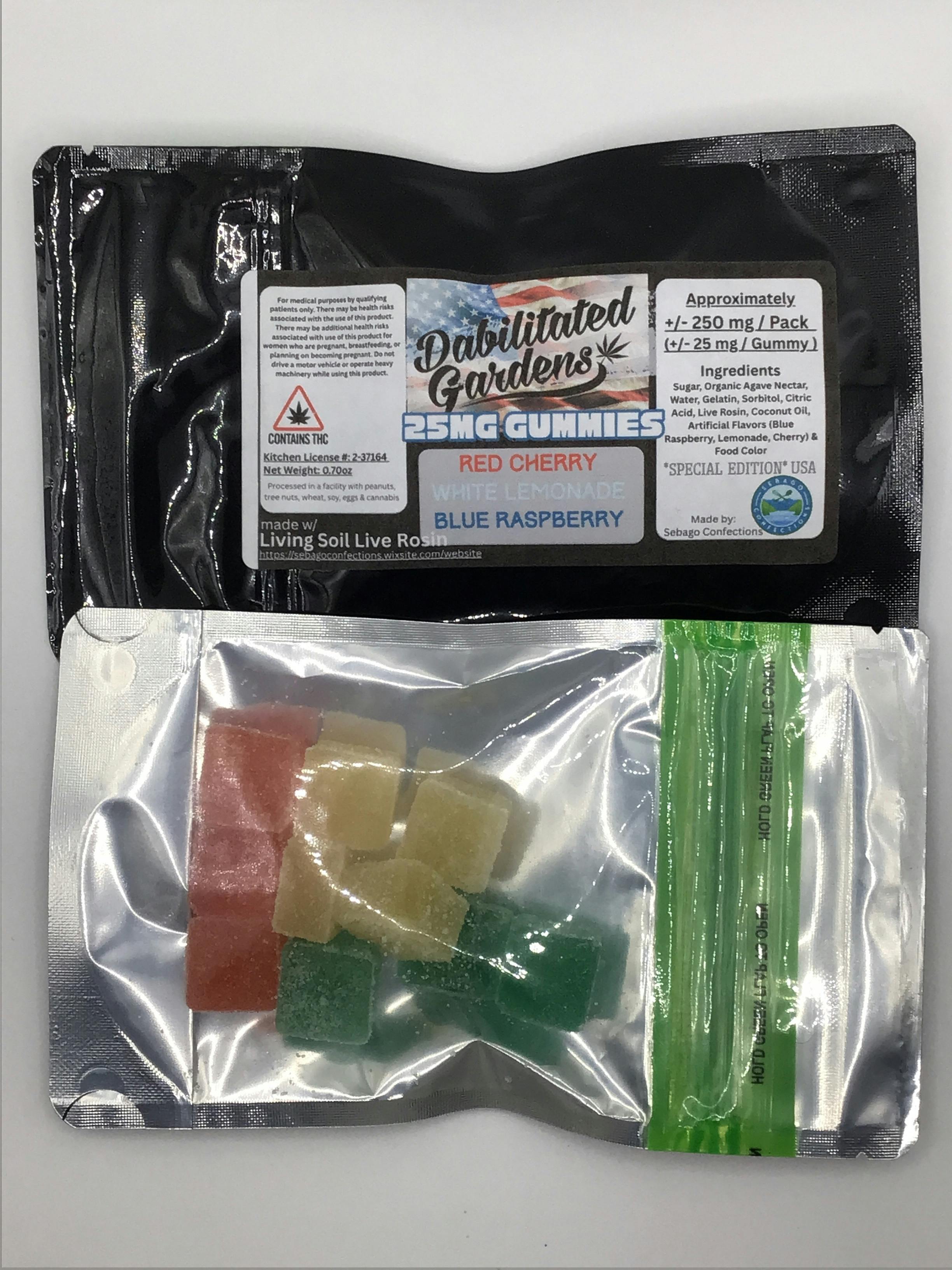 250mg Red White and Blue Hash Rosin Gummies by Dabilitated Gardens