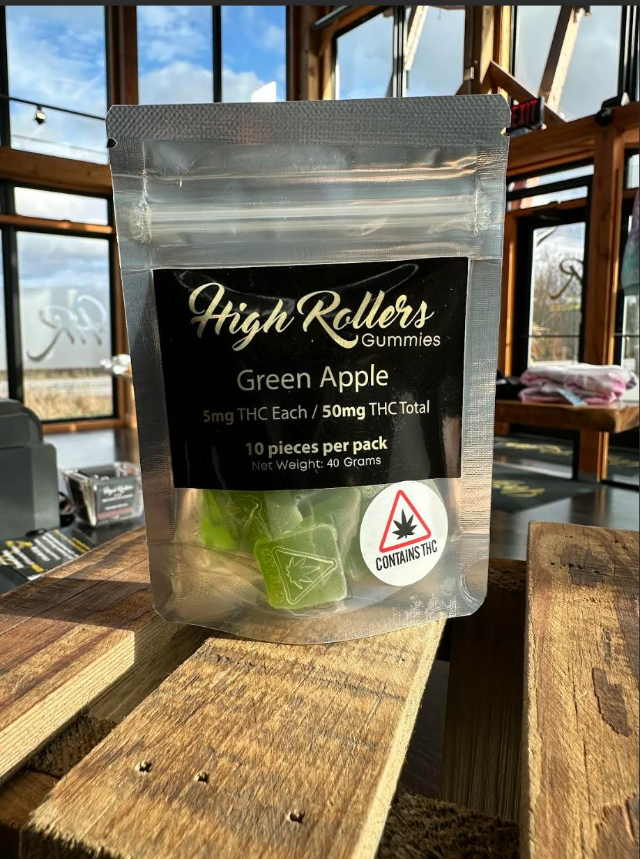 High Rollers - Terpene Gummy - Green Apple -/5mg/50mg | Gummies | 10pk | 5m