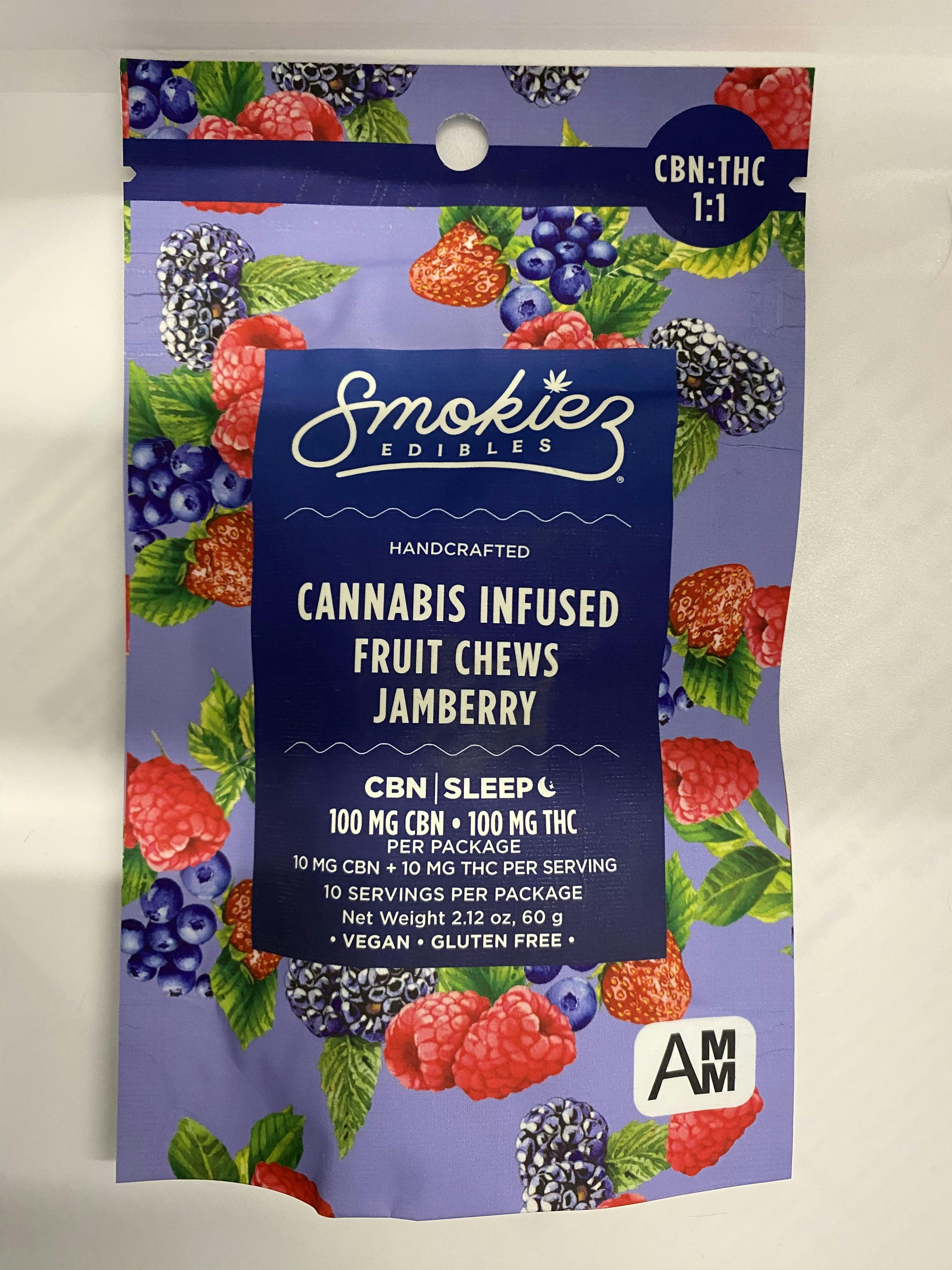 Jamberry Gummies 1:1 CBN:THC | 100mg | 10ct | 10mg/ea by Smokiez Edibles