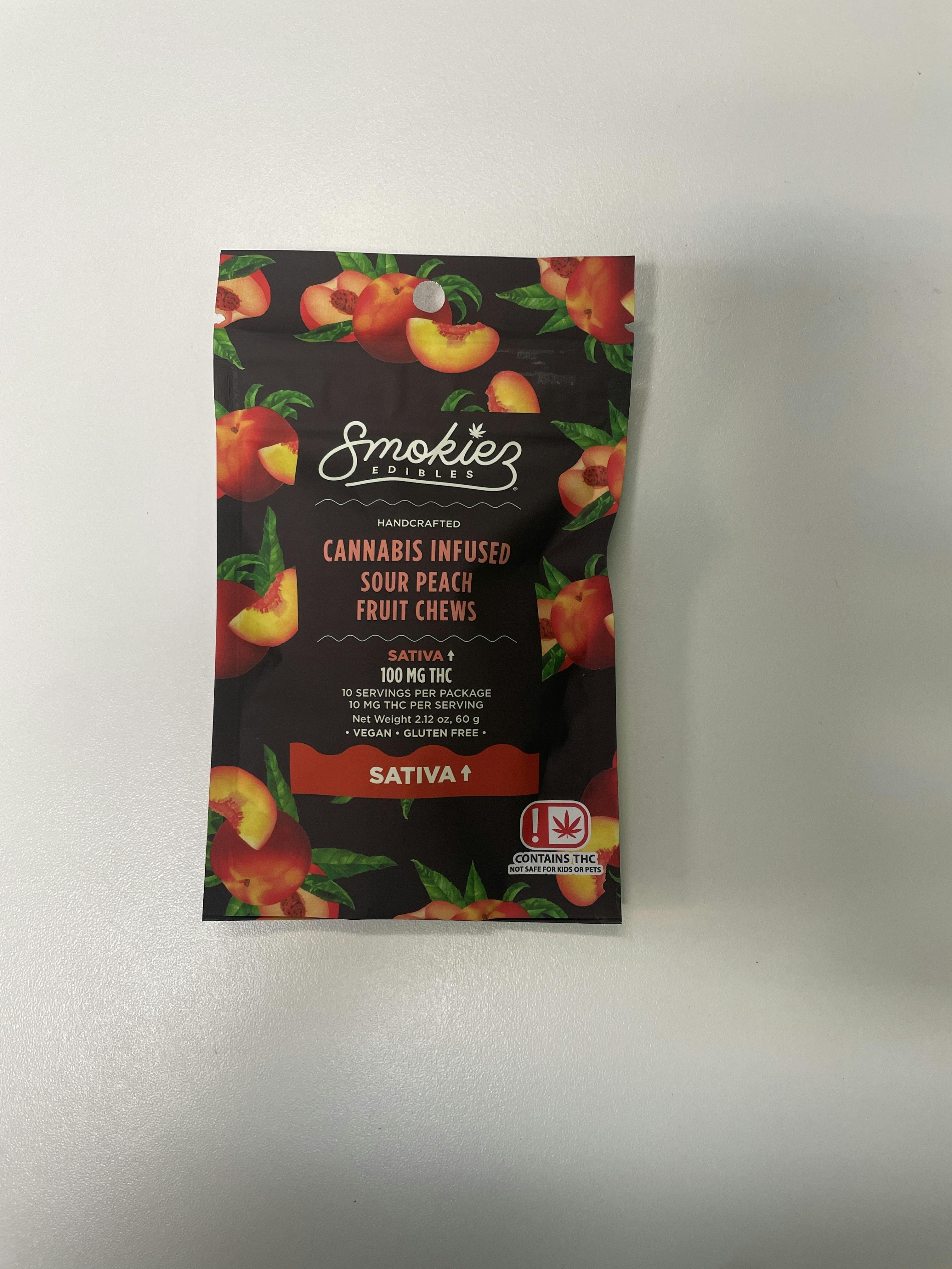 Sour Peach Gummies | 100mg | 10ct | 100mg/ea by Smokiez Edibles