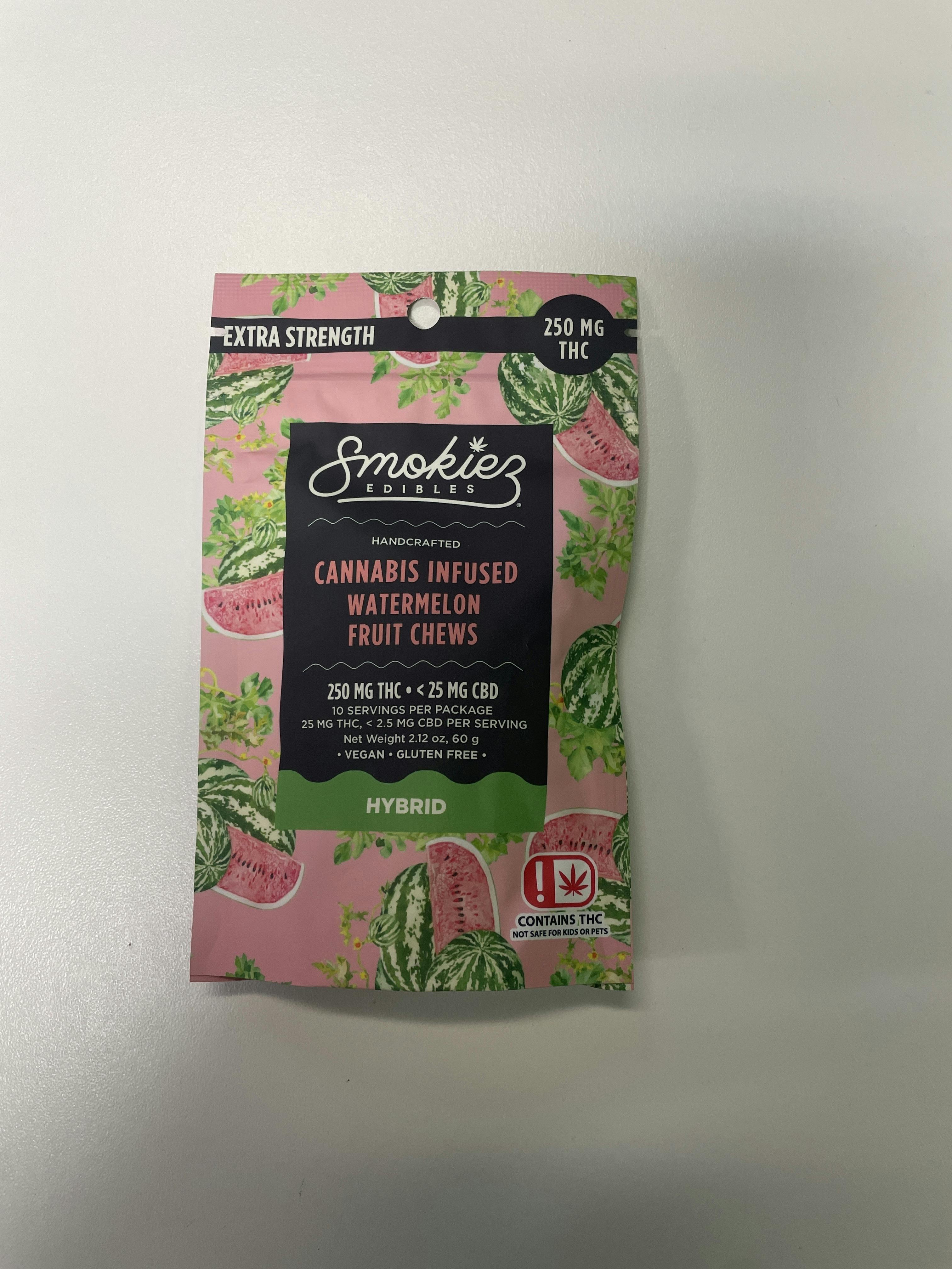 Watermelon Fruit Chews | 250mg | 10ct | 25mg/ea by Smokiez Edibles