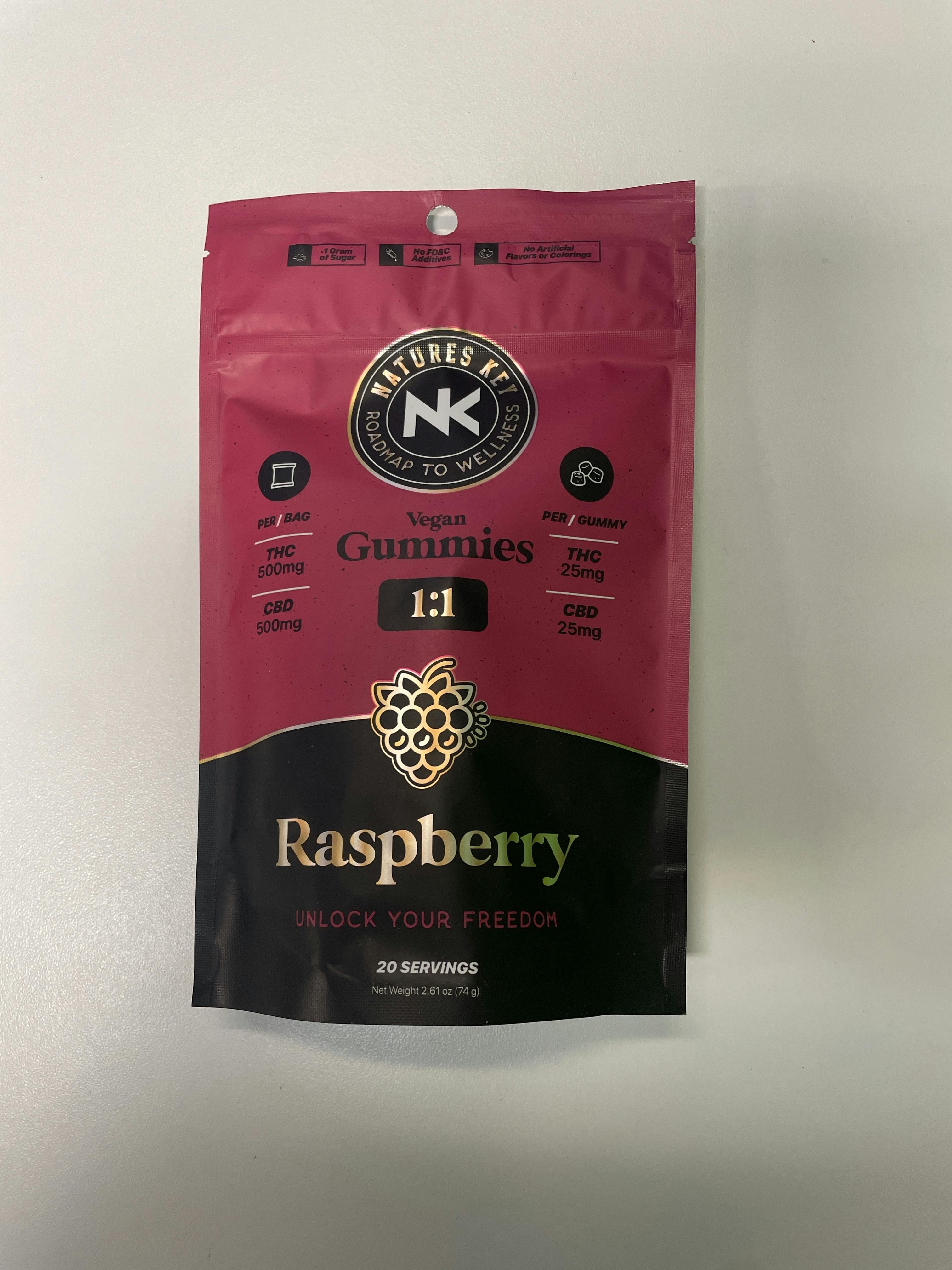 NATURES KEY-(25:25) 500mg CBD/500mg THC, Raspberry