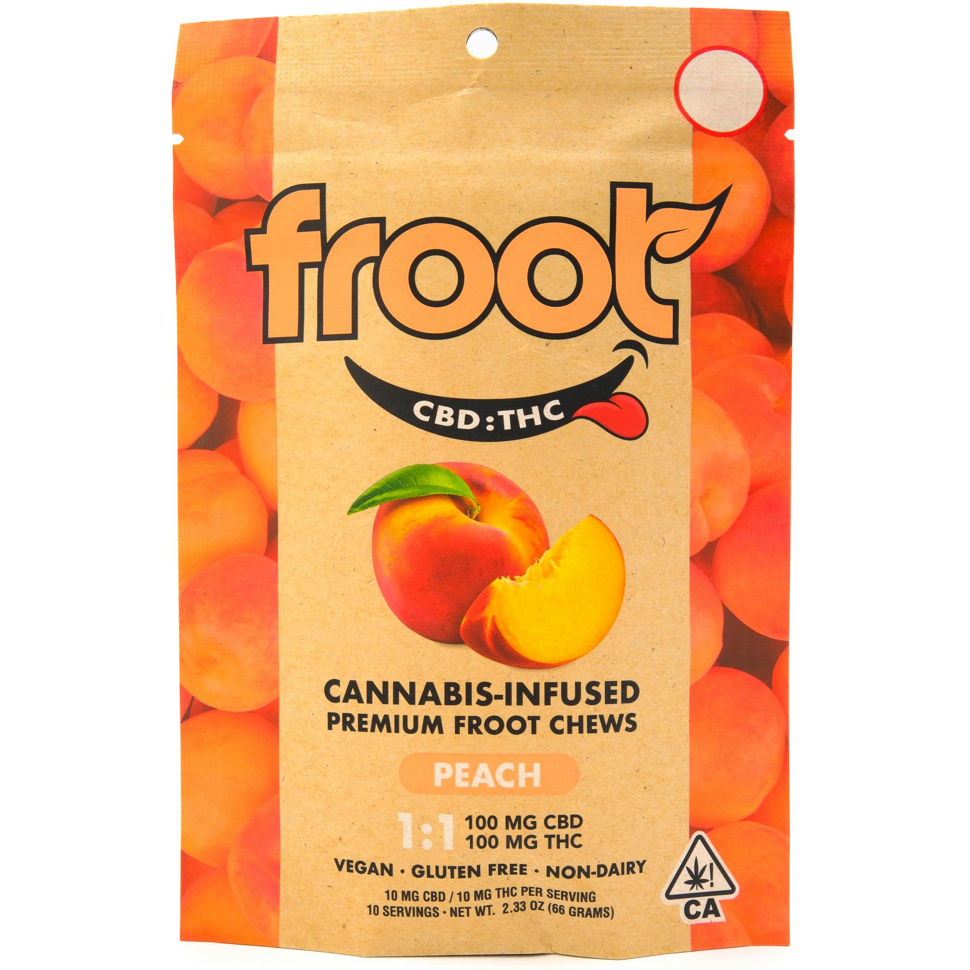 Froot Peach 1:1 CBD:THC Gummies - 100mg CBD: 100mg THC