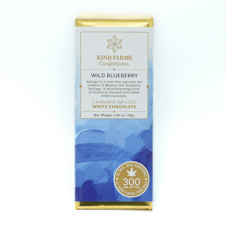 Wild Blueberry White Chocolate Bar 300mg THC - Kind Farms Confections