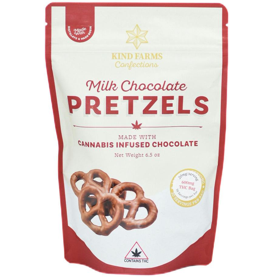 Milk Chocolate Pretzels 600mg THC - Kind Farms Confections