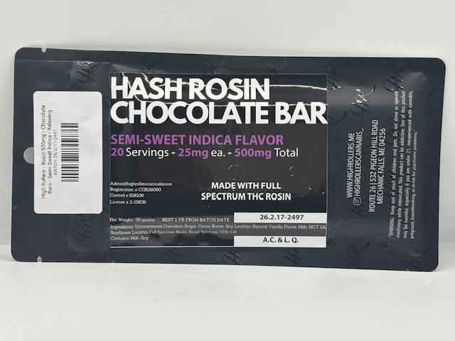 500mg Hash Rosin Chocolate Bar (Indica) | Chocolates | 20pk | 25mg/ea