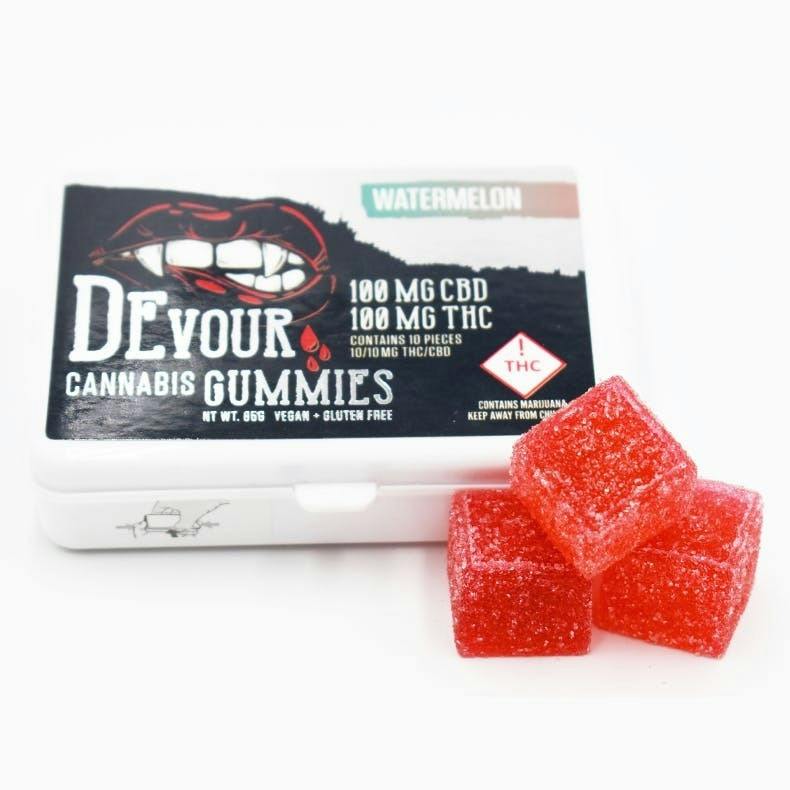 Devour | Watemelon 1:1 Gummies | 100mg CBD:THC