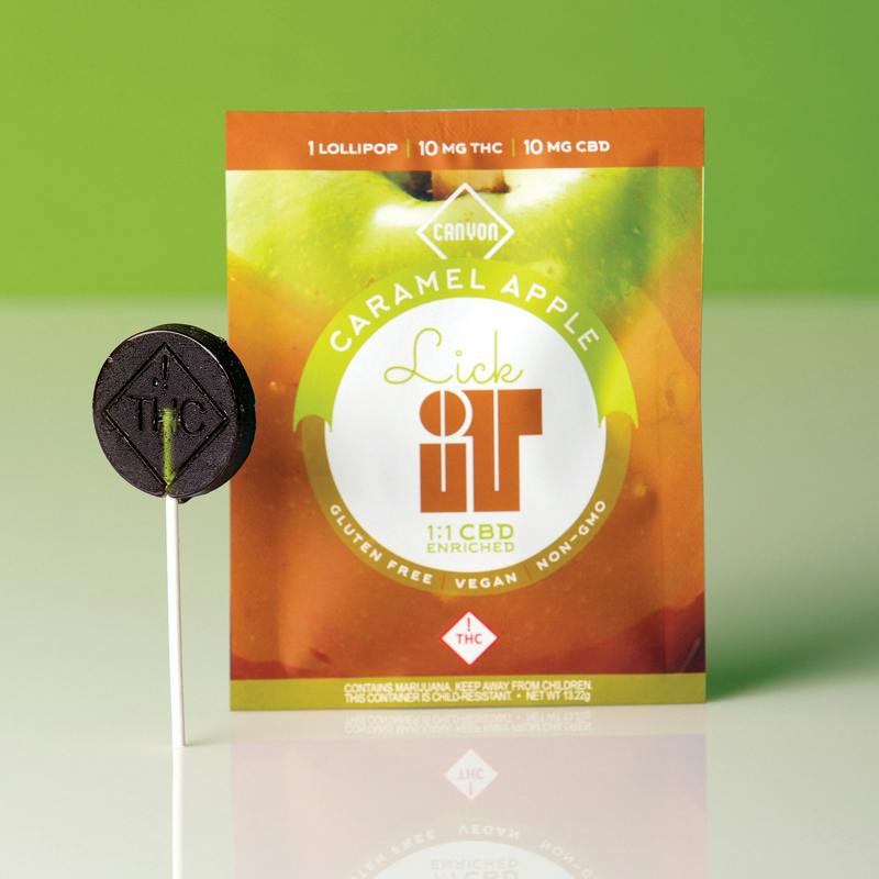 Canyon Cultivation | 1:1 Lick It Caramel Apple Lollipop | 10mgTHC/10mgCBD