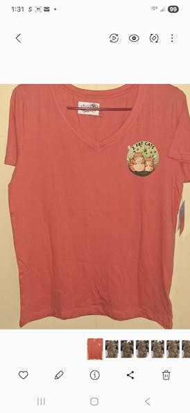 2 FAT CATS **PINK** V-NECK T SHIRT (WOMENS SIZE MEDIUM)