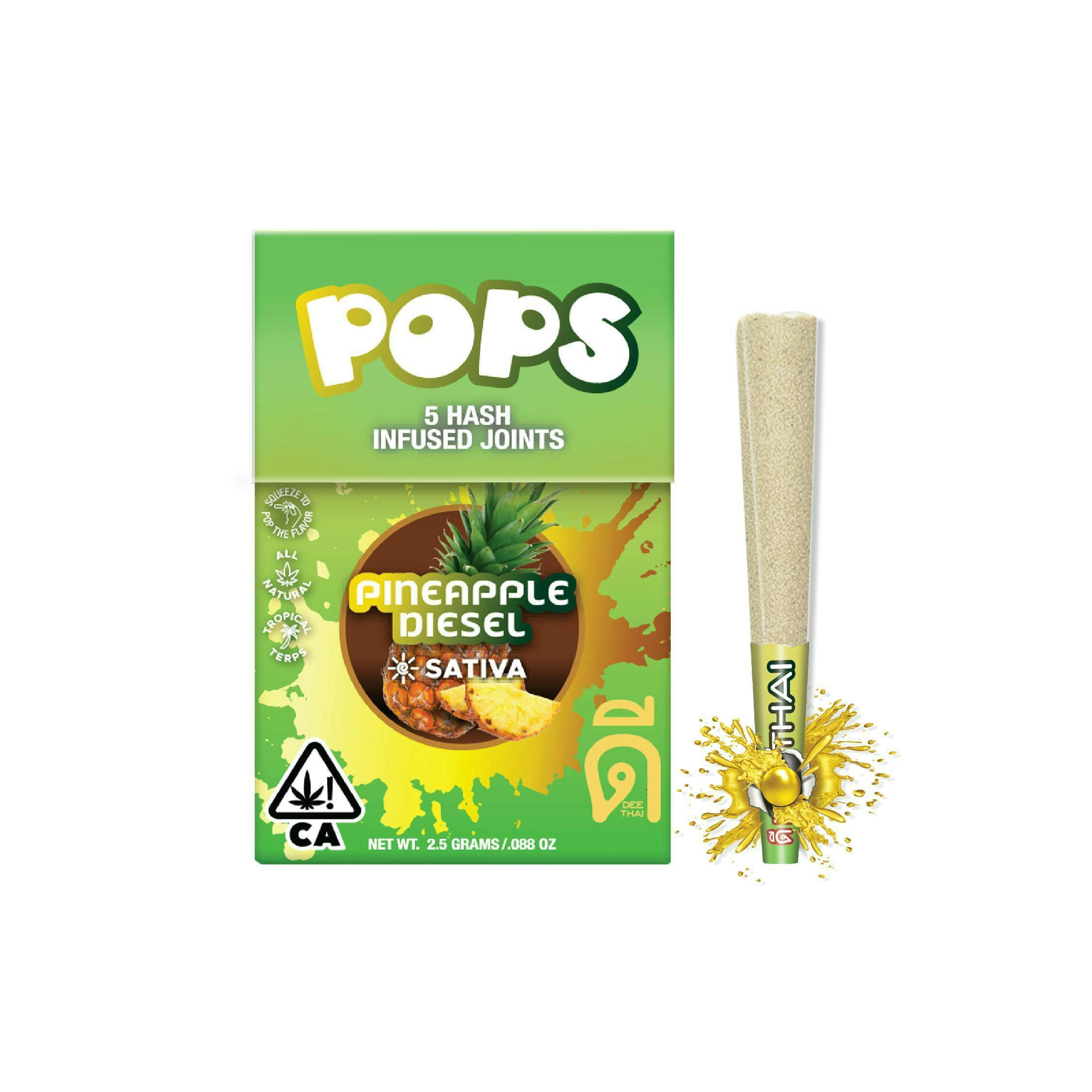 Dee Pops Infused Pre-Rolls 5pk 2.5g Pineapple Diesel
