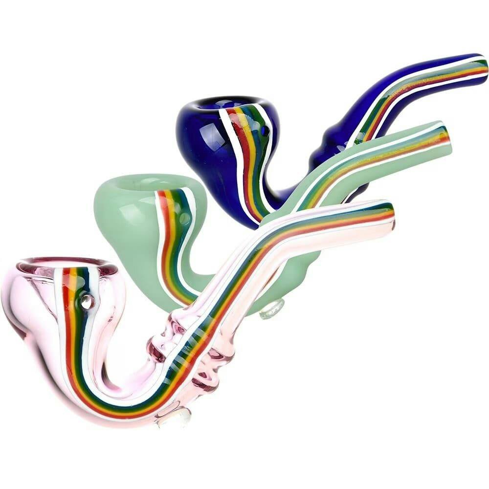 Striped Sherlock Glass Hand Pipe - 5" / Assorted Colors