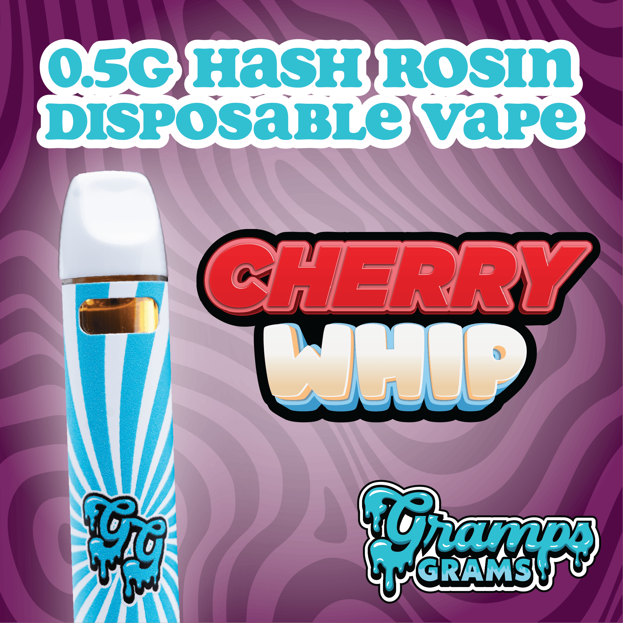 GRAMPS GRAMS SOLVENTLESS LIVE HASH ROSIN VAPE | CHERRY WHIP - INDICA (0.5G)