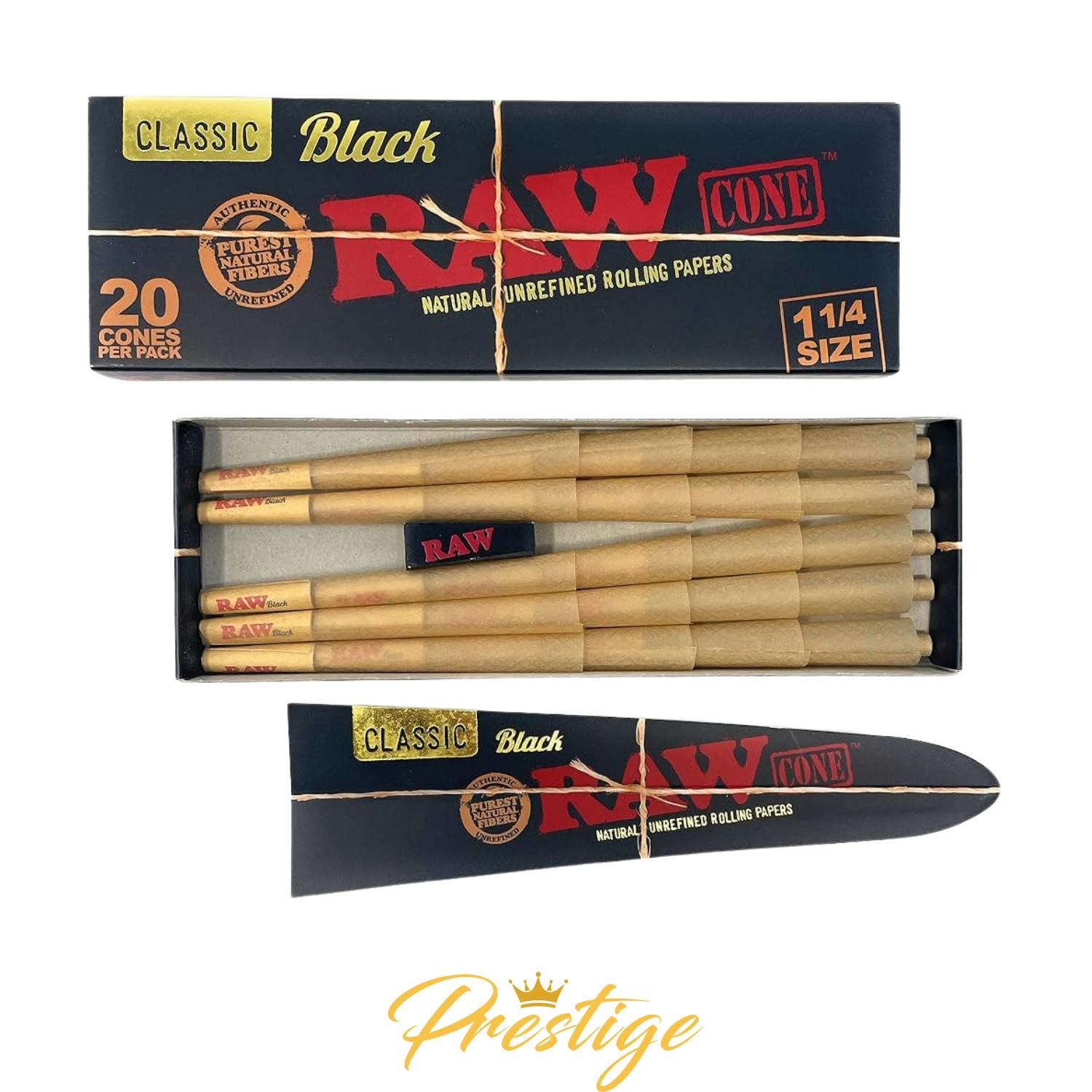 RAW CONES | CLASSIC BLACK - 1 1/4 (20PK)