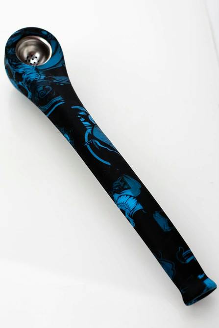9" Silicone graphic hand pipe with metal bowl - 1