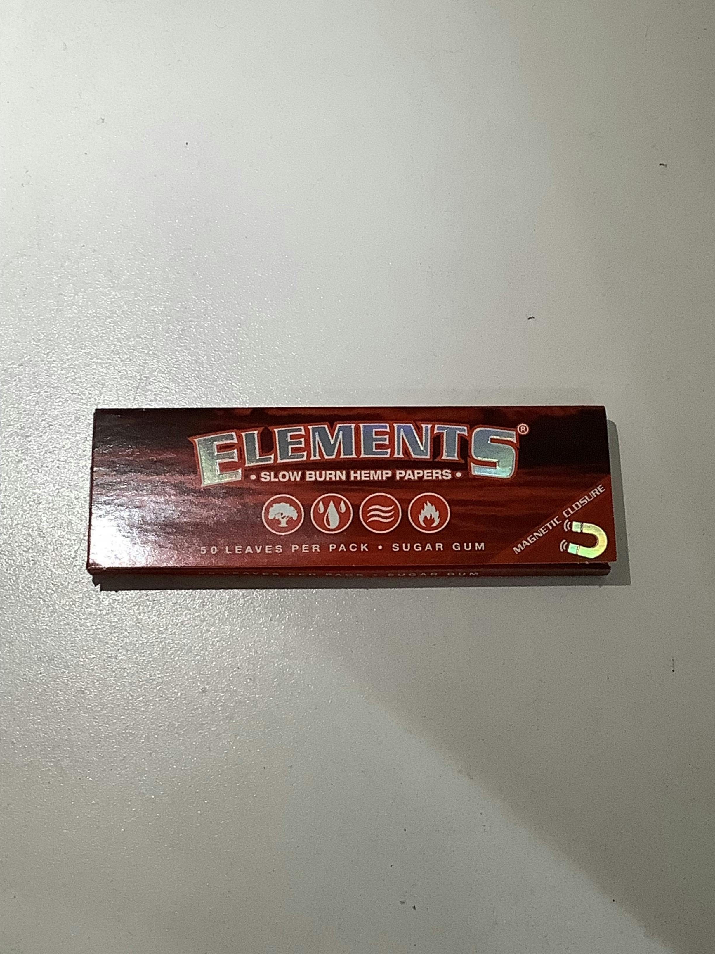 Elements - 1 1/4" Red Slow Burning Hemp Rolling Papers w/ Magnetic Enclosur