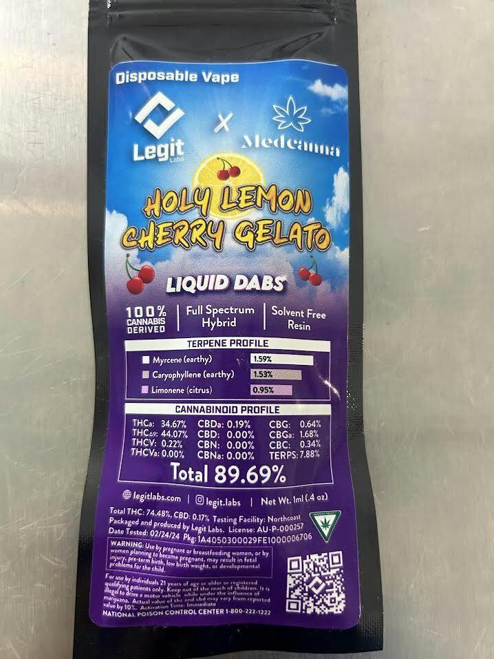 1g Disposable Legit Labs- Holy Lemon Cherry Gelato *SALE*
