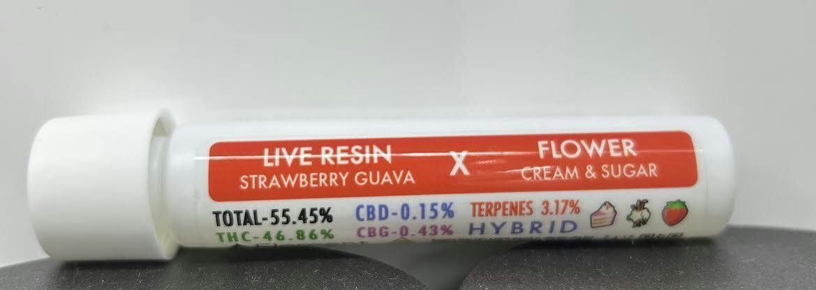 Element- 1G Live Resin Infused Pre Roll- Strawberry Guava (Live Resin) x Cream and Sugar (Flower)