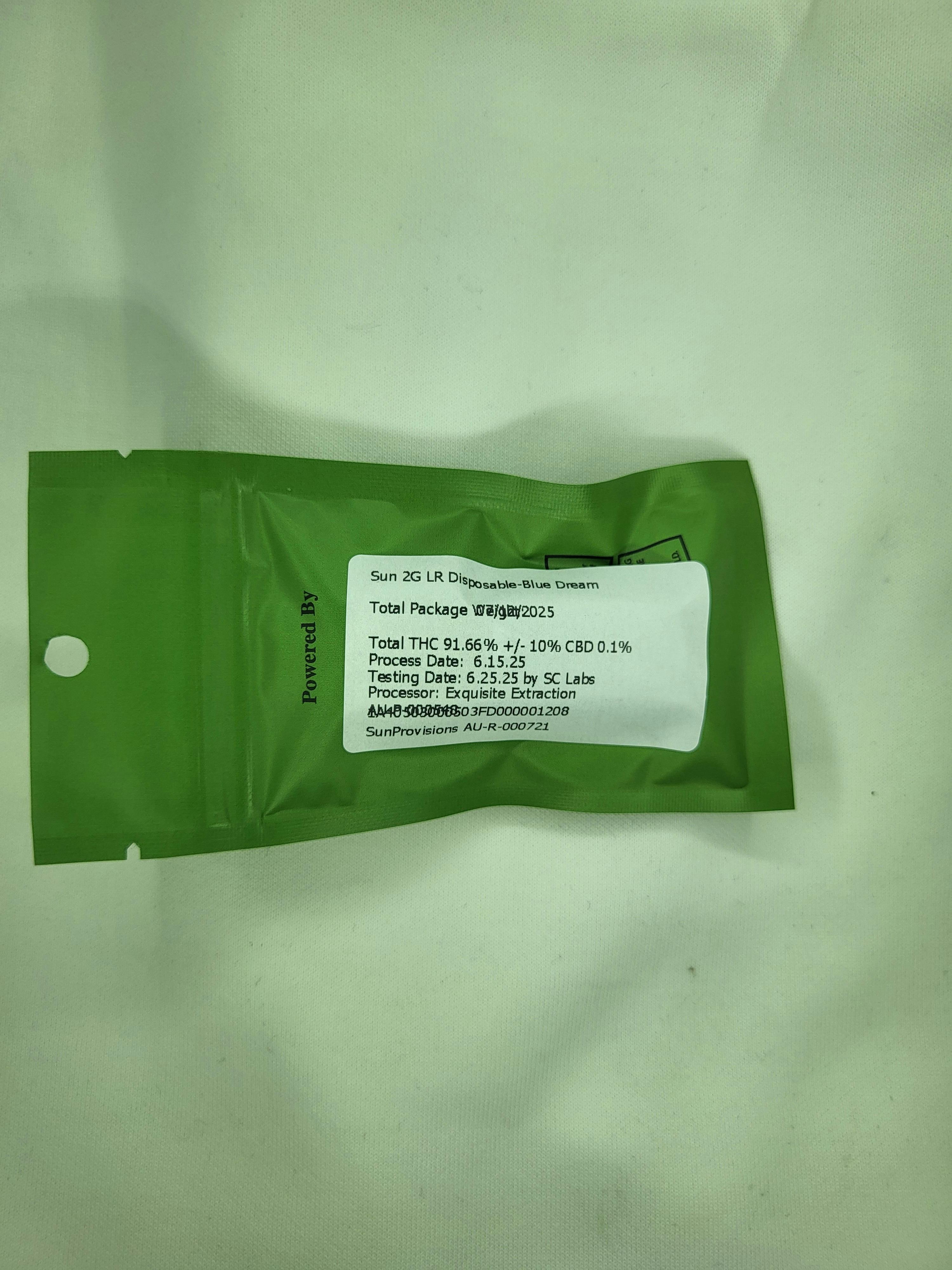 Sun Provisions┃Blue Dream ┃2g Live Resin Disposable Vape