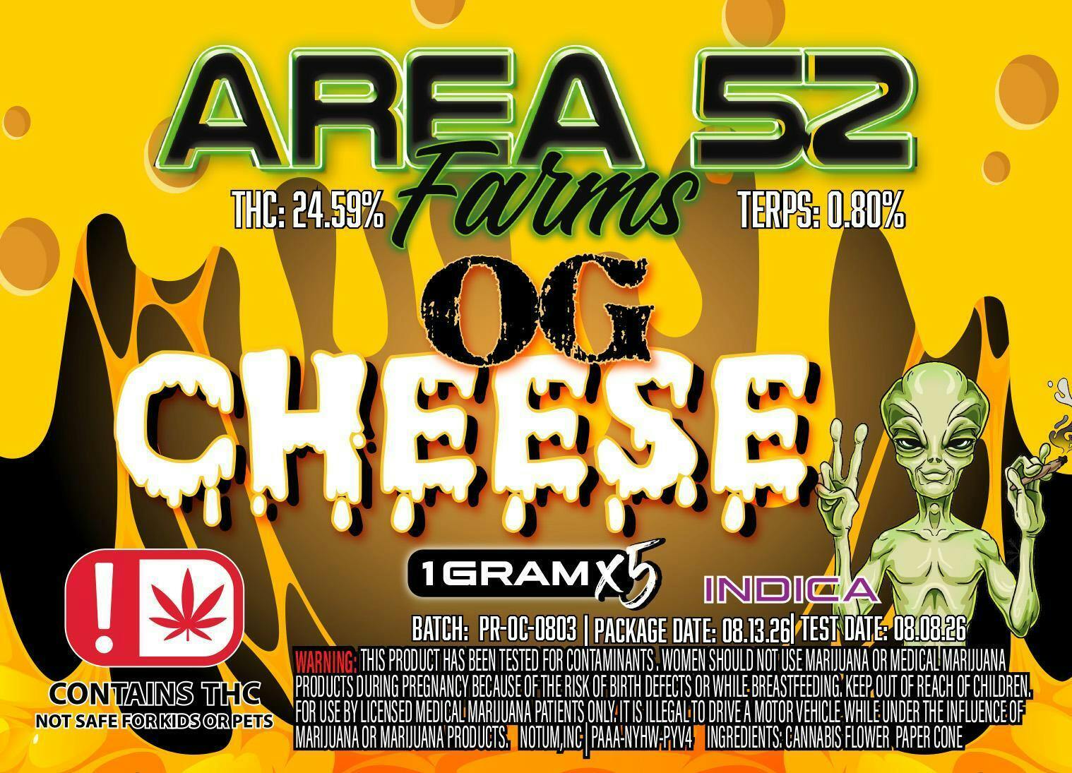 Area 52 - Pre Roll - OG Cheese - 5PK