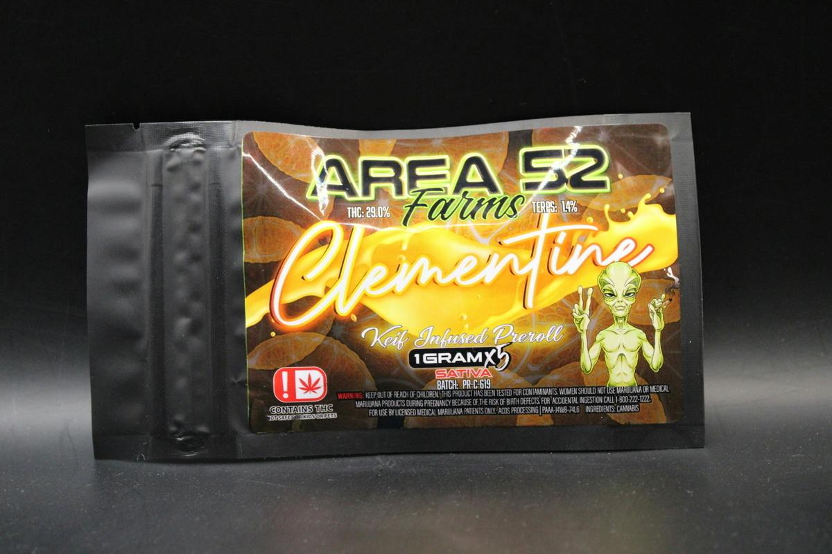 Area 52 Farms - Clementine - 1G Keif Infused 5PK Pre Rolls