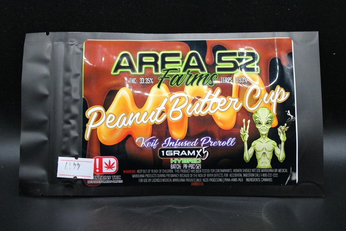 Area 52 Farms - Peanut Butter Cup - 1G Keif Infused 5PK Pre Rolls