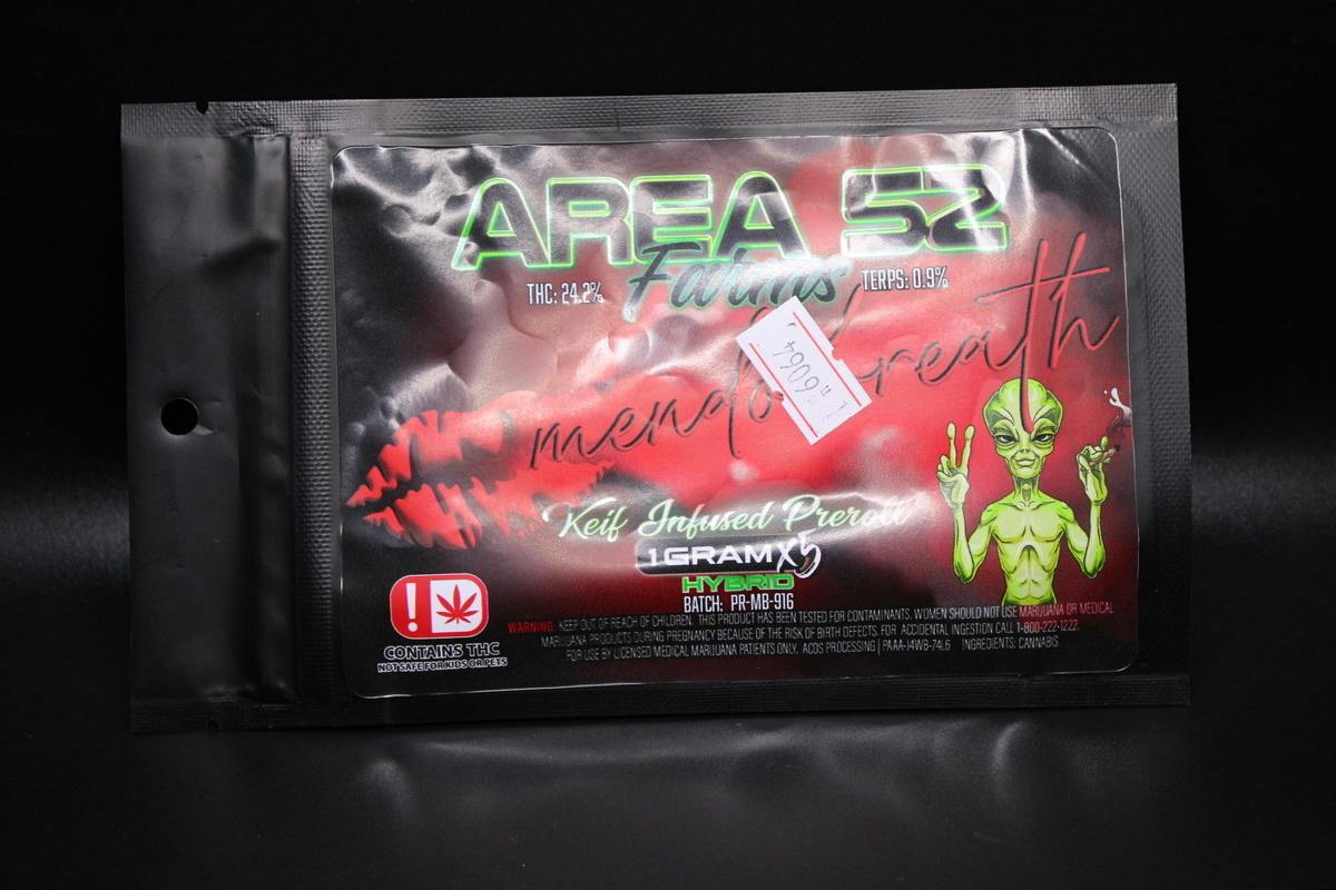 Area 52 Farms - Mendo Breath - 1G Keif Infused 5PK Pre Rolls