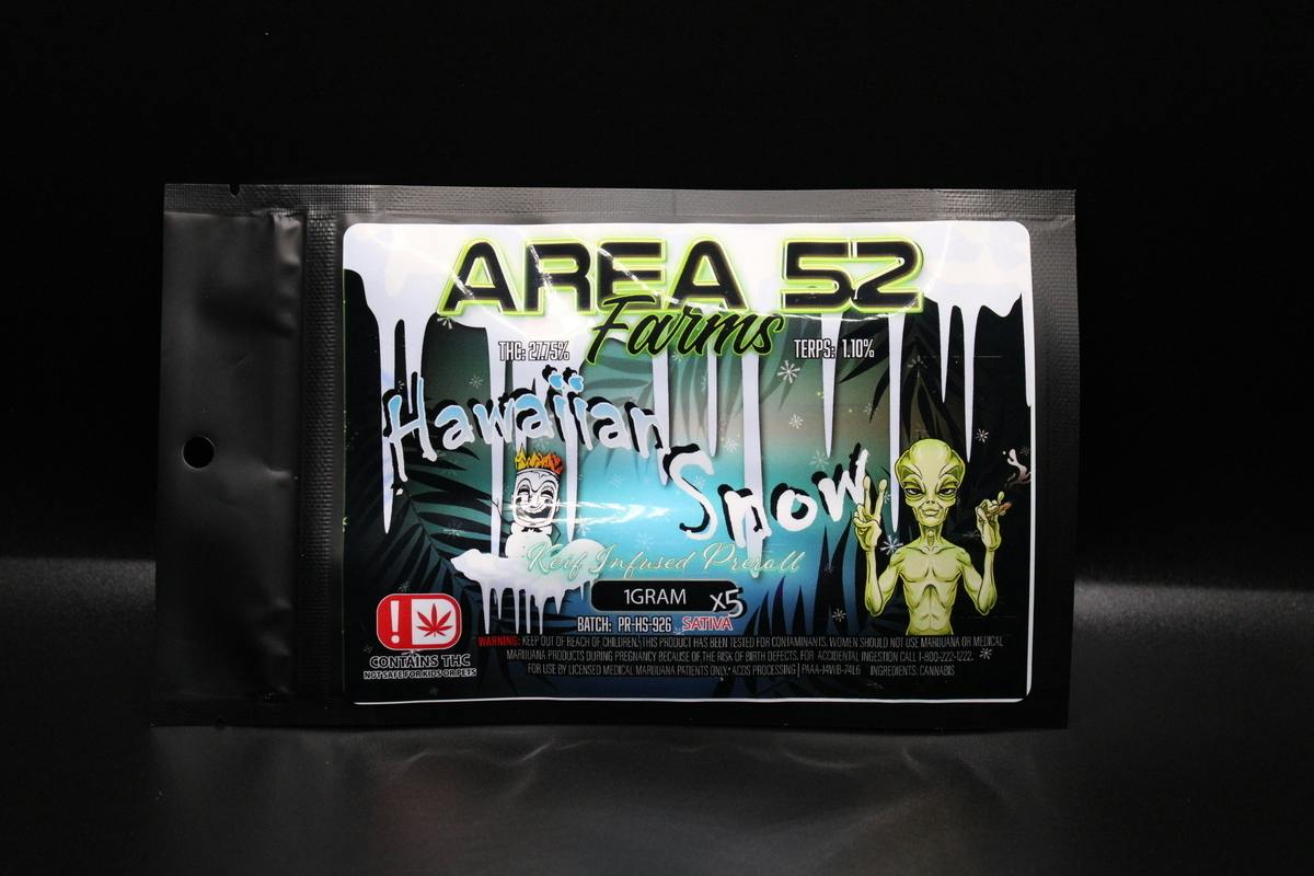 Area 52 Farms - Hawaiian Snow - 1G Keif Infused 5PK Pre Rolls