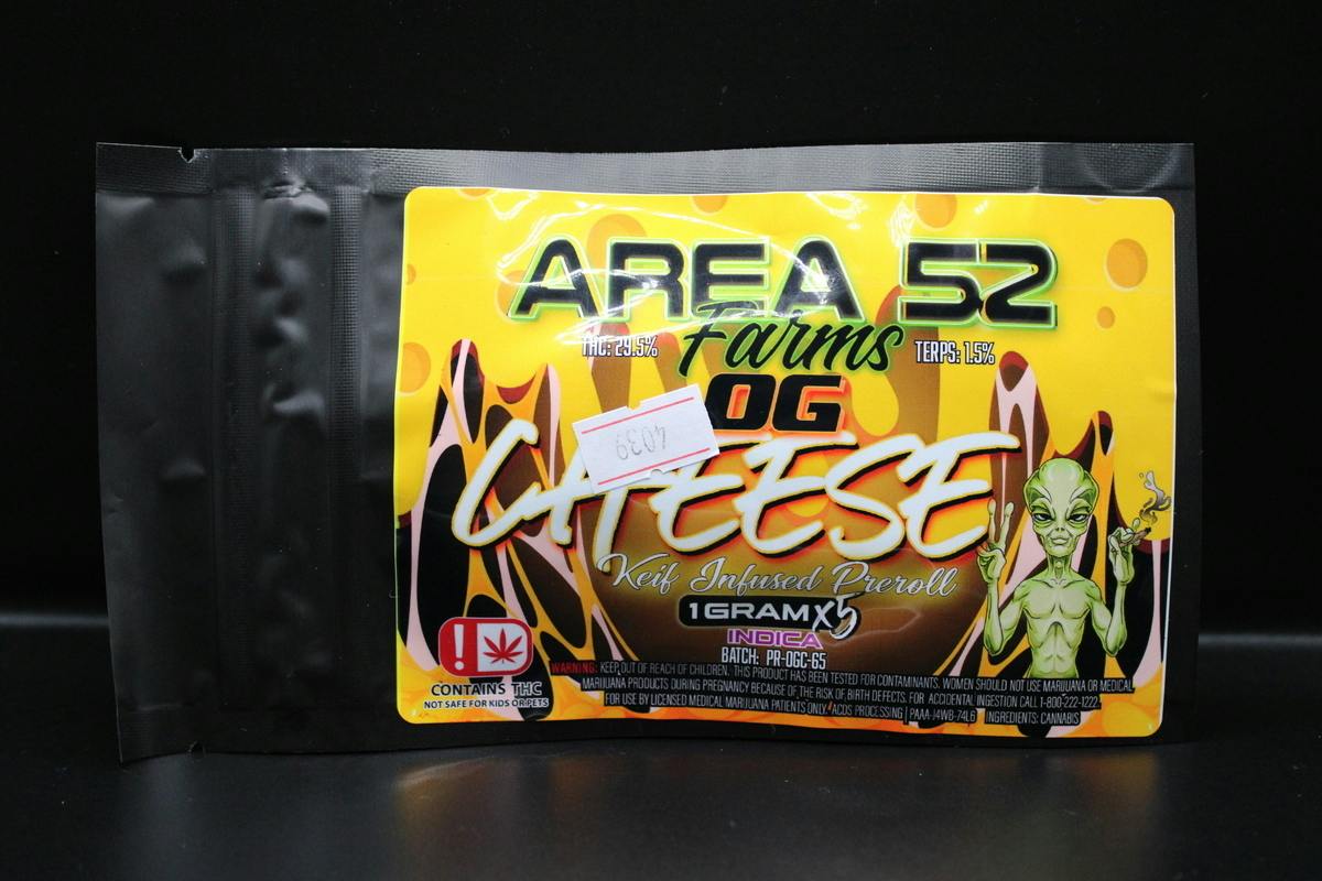 Area 52 Farms - OG Cheese - 1G Kief Infused 5PK Pre Rolls (5-5PKS [25G]/$43.25)