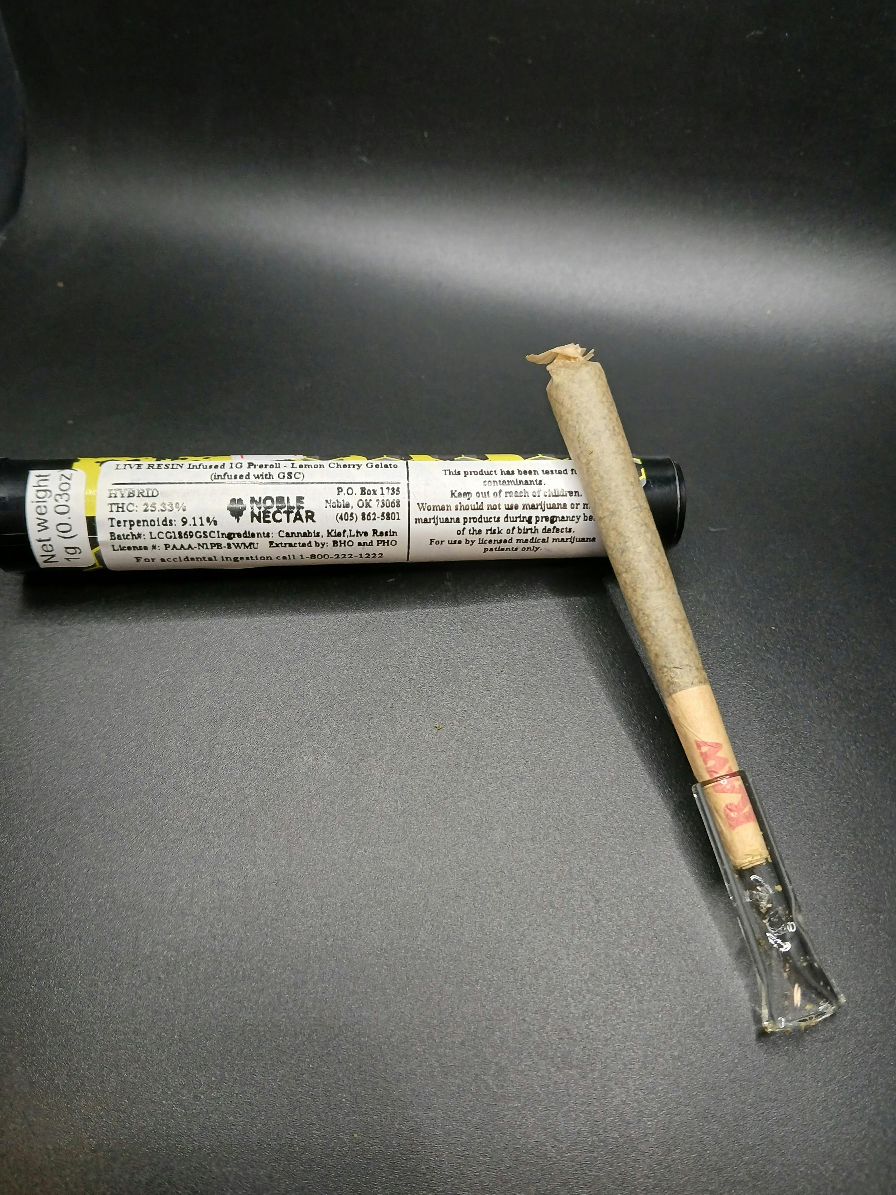 Noble Nectar - Lemon Cherry Gelato - 1G Live Rosin Infused Pre Roll