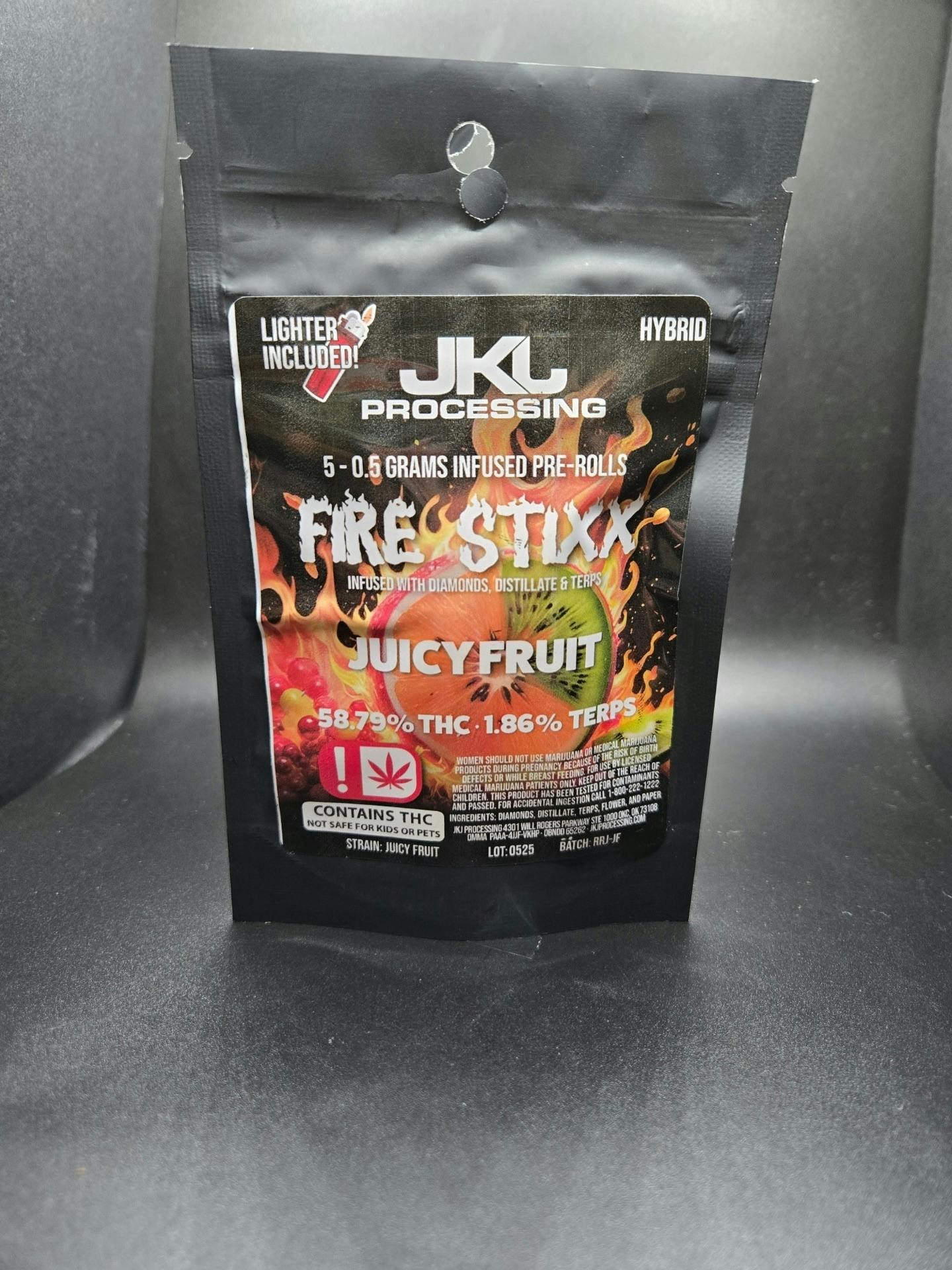 Fire Stixx - Juicy Fruit - .5G Diamond Infused 5PK Pre Rolls