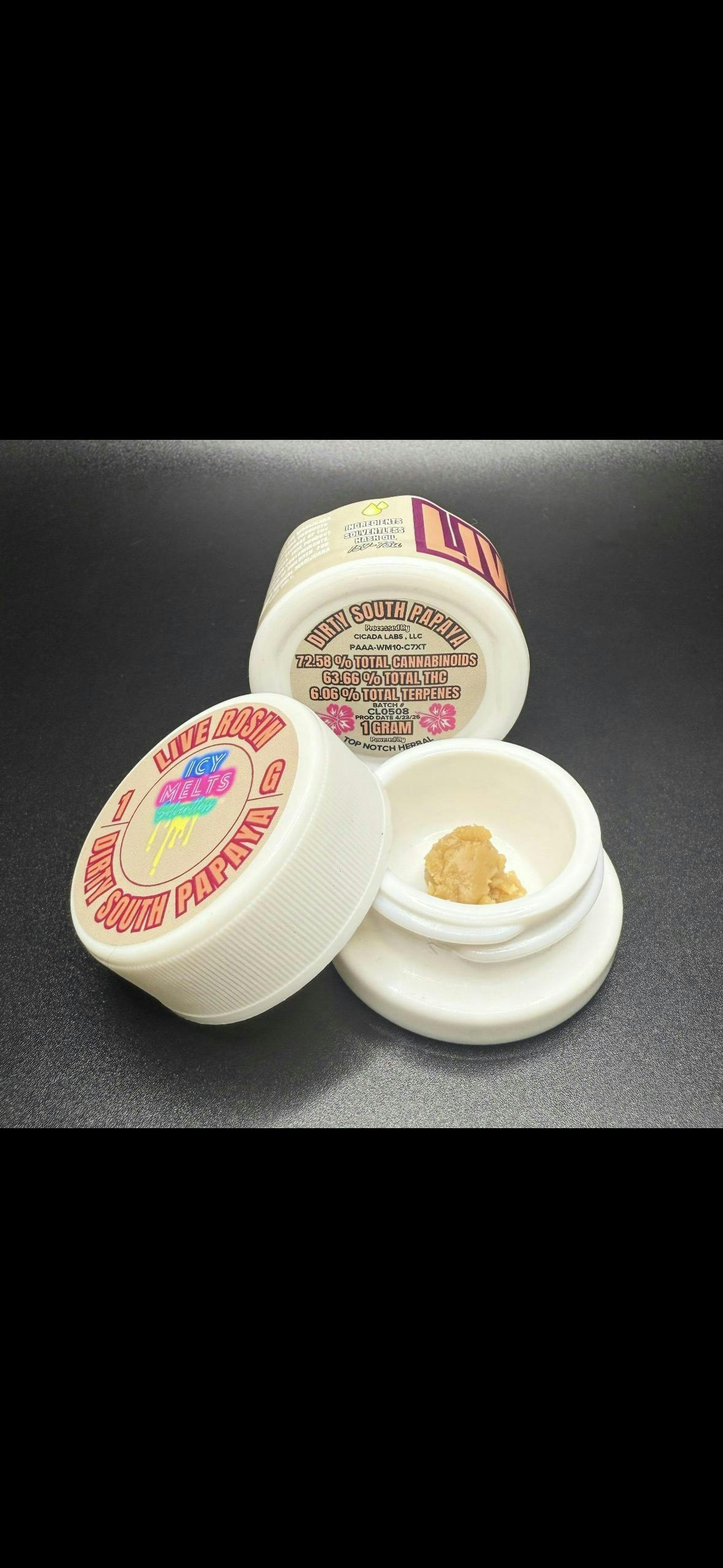 Icy Melts - Dirty South Papaya - 1G Live Rosin Concentrate Jar