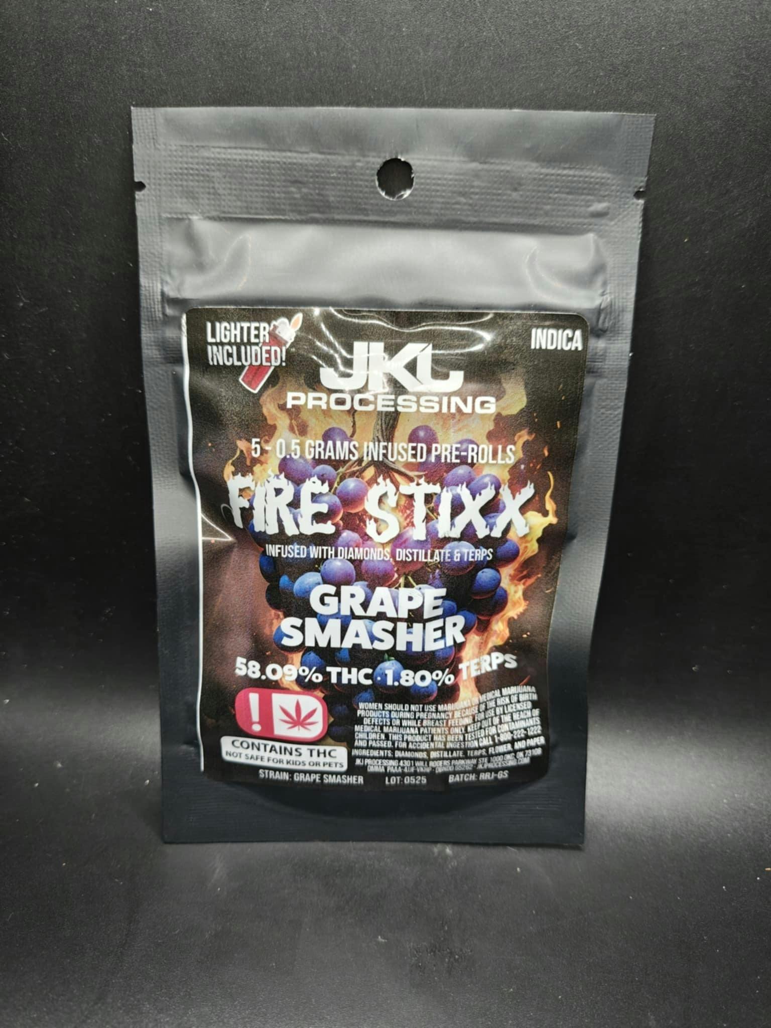 Fire Stixx - Grape Smasher - .5G Diamond Infused 5PK Pre Rolls