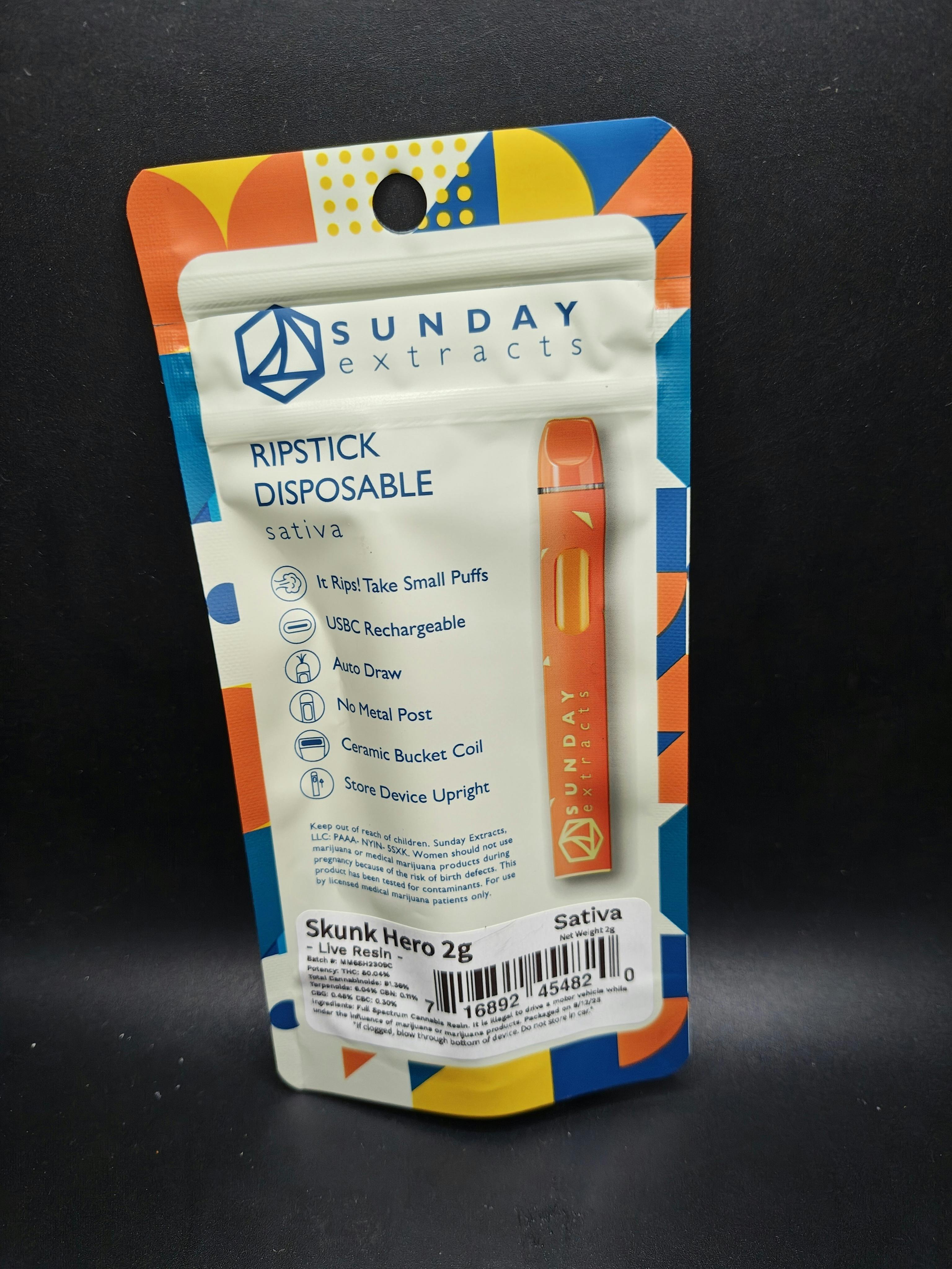 Skunk Hero | Live Resin Disposable | 2g