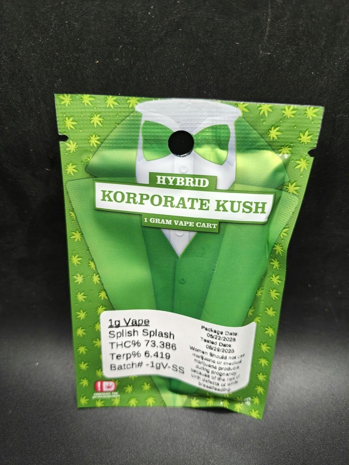 Korp Kush - Splish Splash - 1G Cartridge (15G/$86.20) at Tropic Canna West