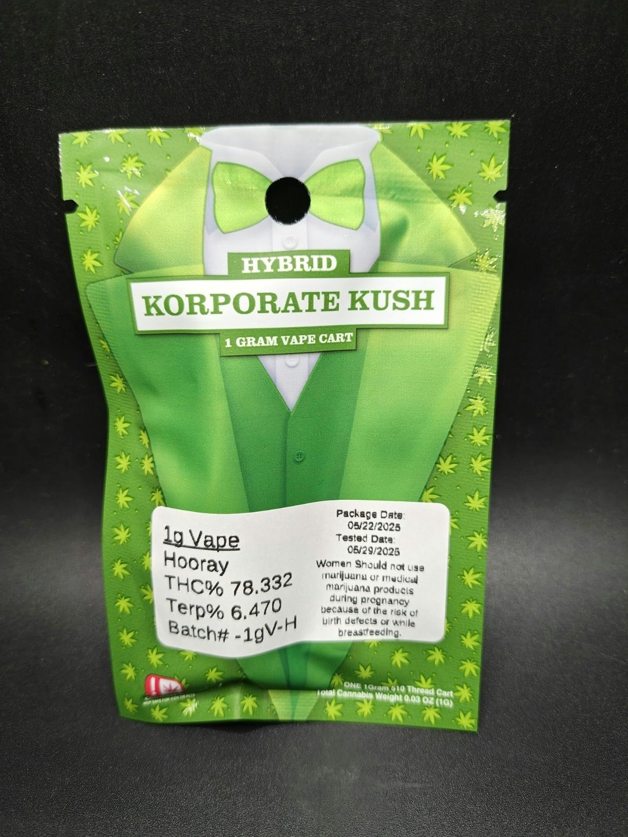 Korp Kush - Hooray - 1G Cartridge (15G/$86.20)
