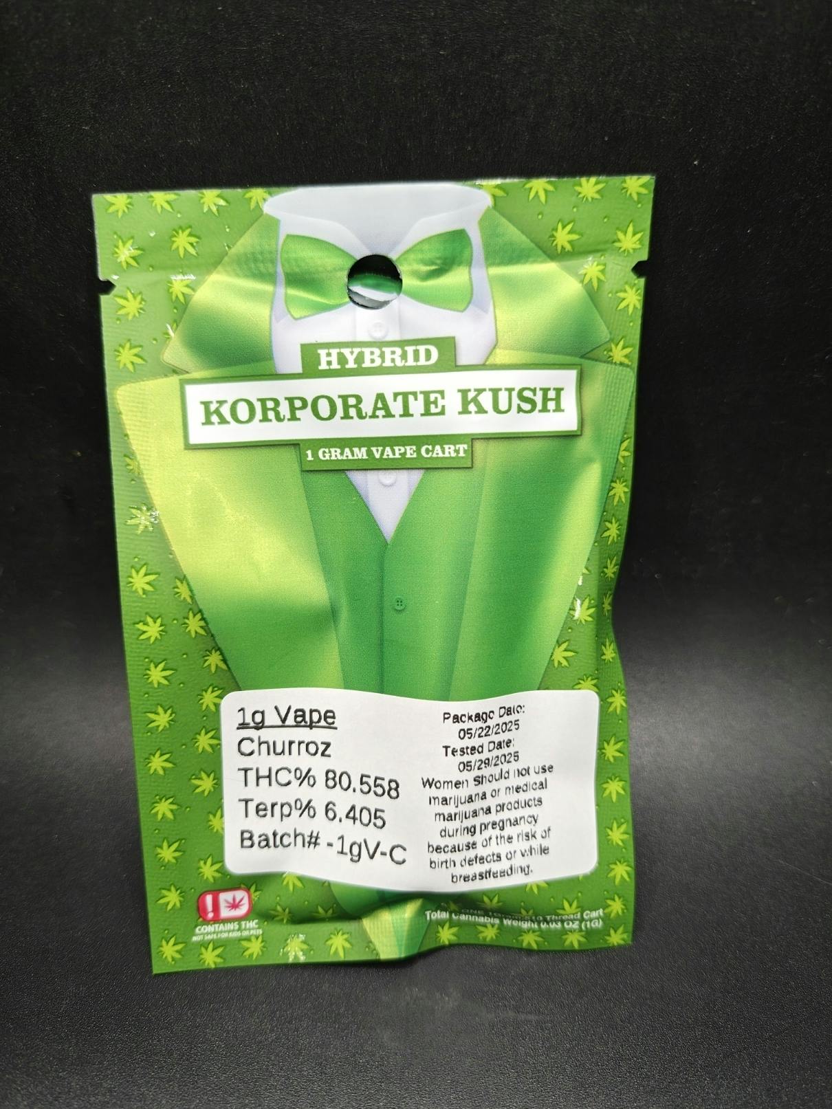 Korp Kush - Churroz - 1G Cartridge (15G/$86.20) at Tropic Canna West