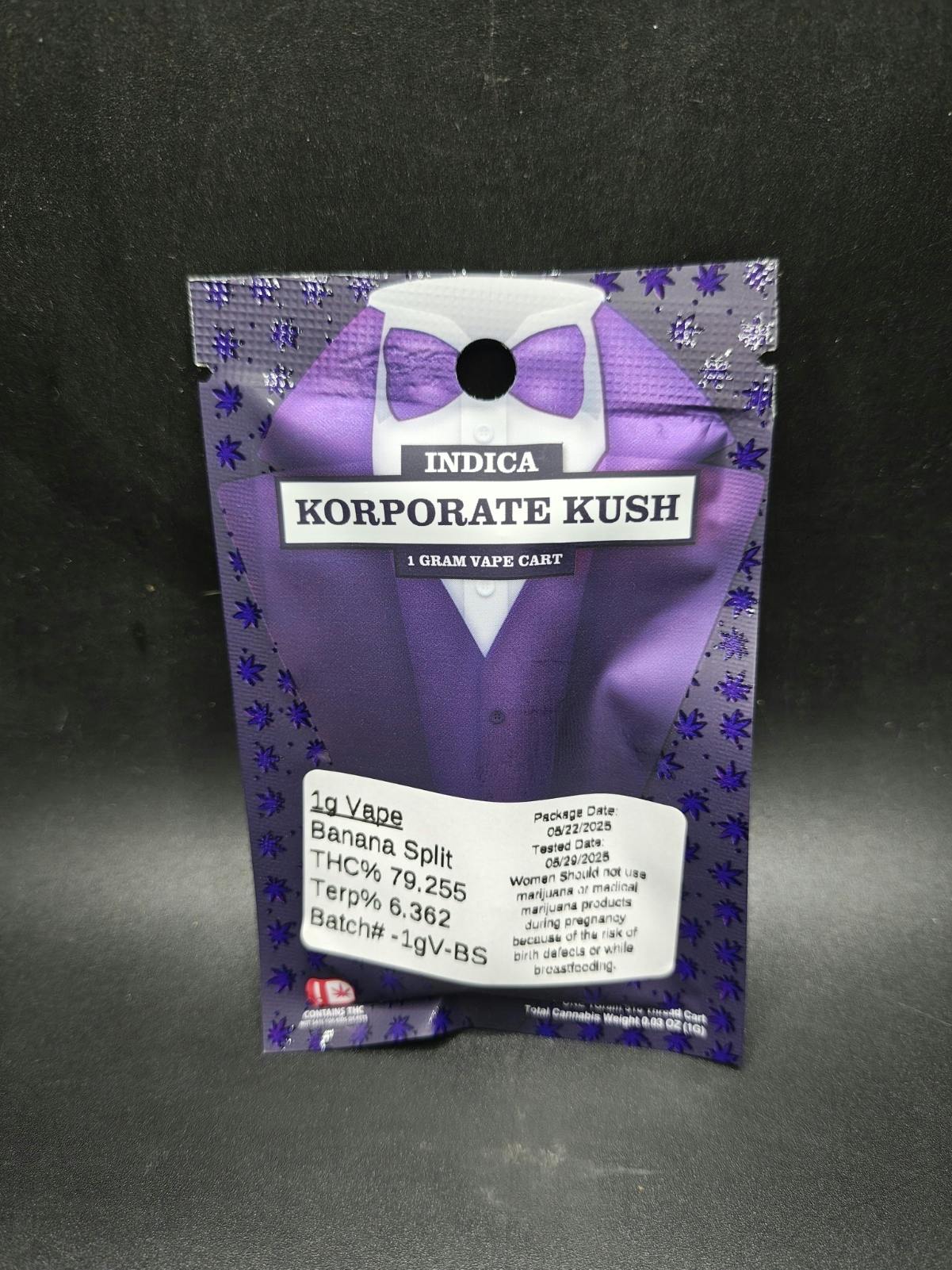 Korp Kush - Banana Split - 1G Cartridge (15G/$86.20) at Tropic Canna West