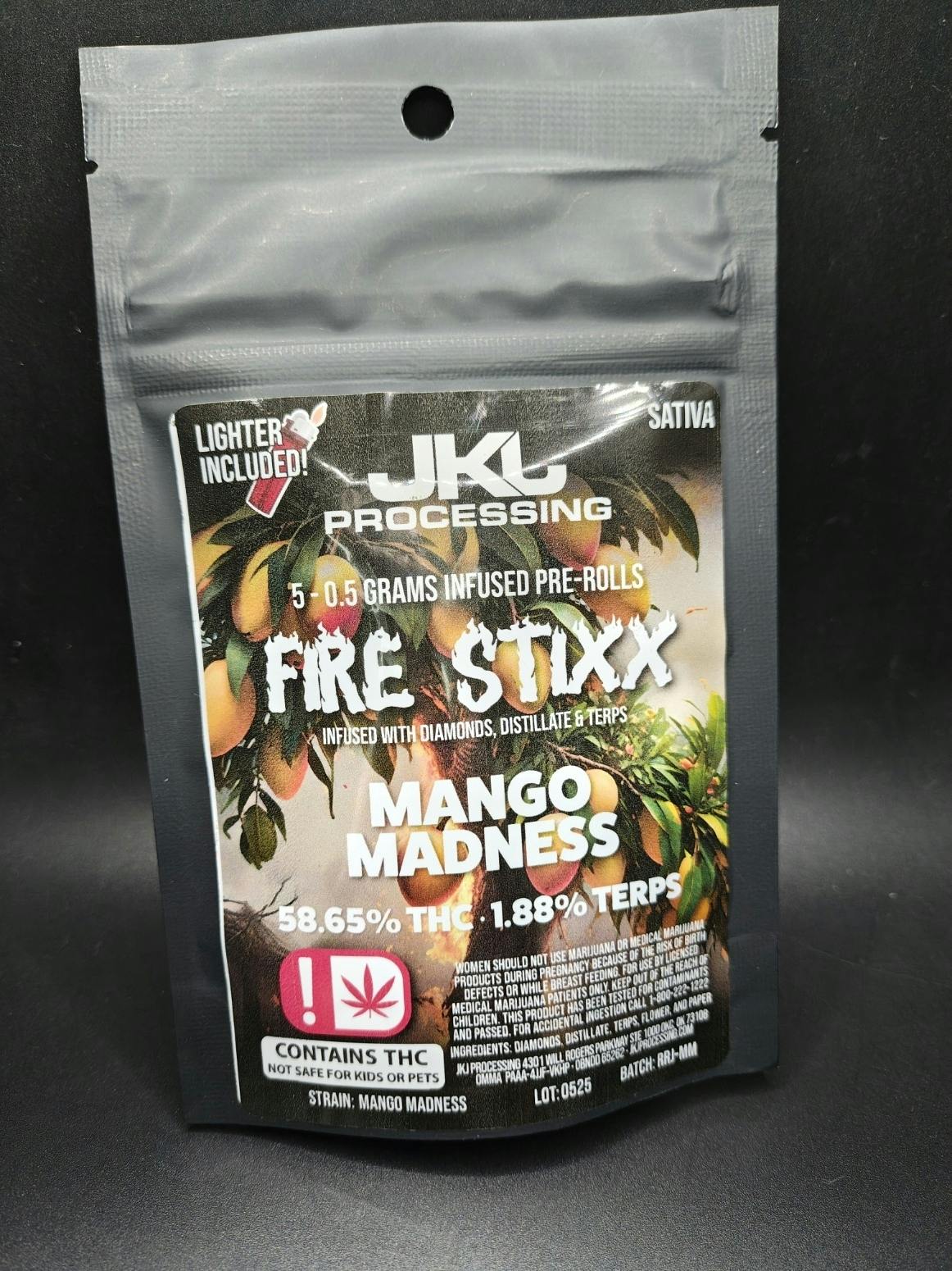 Fire Stixx - Mango Madness - .5G Diamond Infused 5PK Pre Rolls