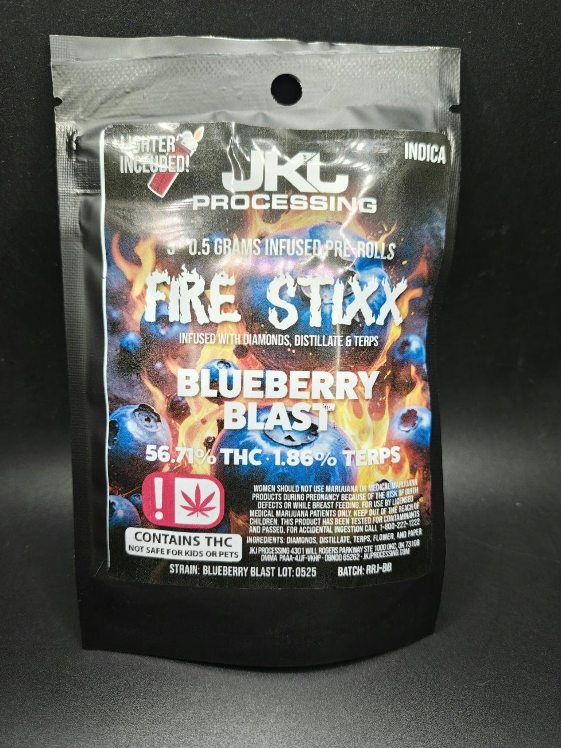 Fire Stixx - Blueberry Blast - .5G Diamond Infused 5PK Pre Rolls