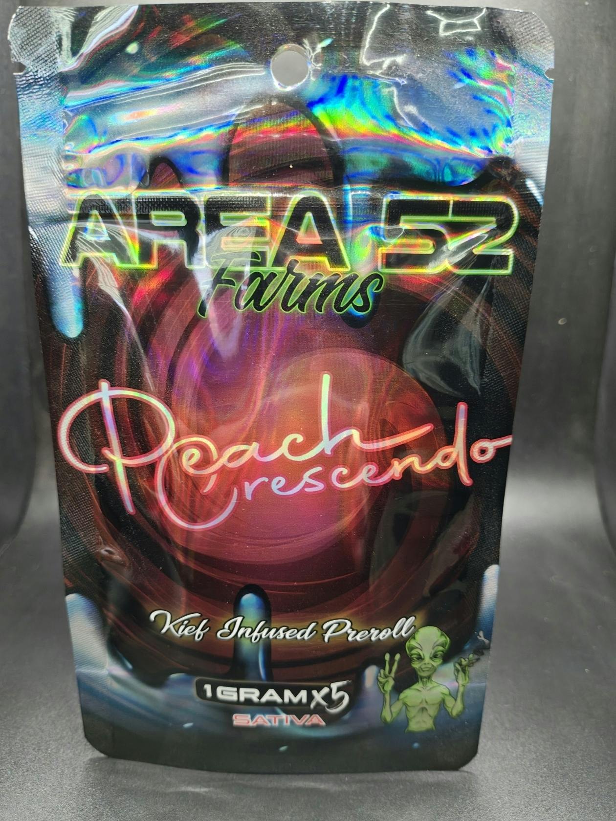 Area 52 Farms - Peach Crescendo - 1G Keif Infused 5PK Pre Rolls
