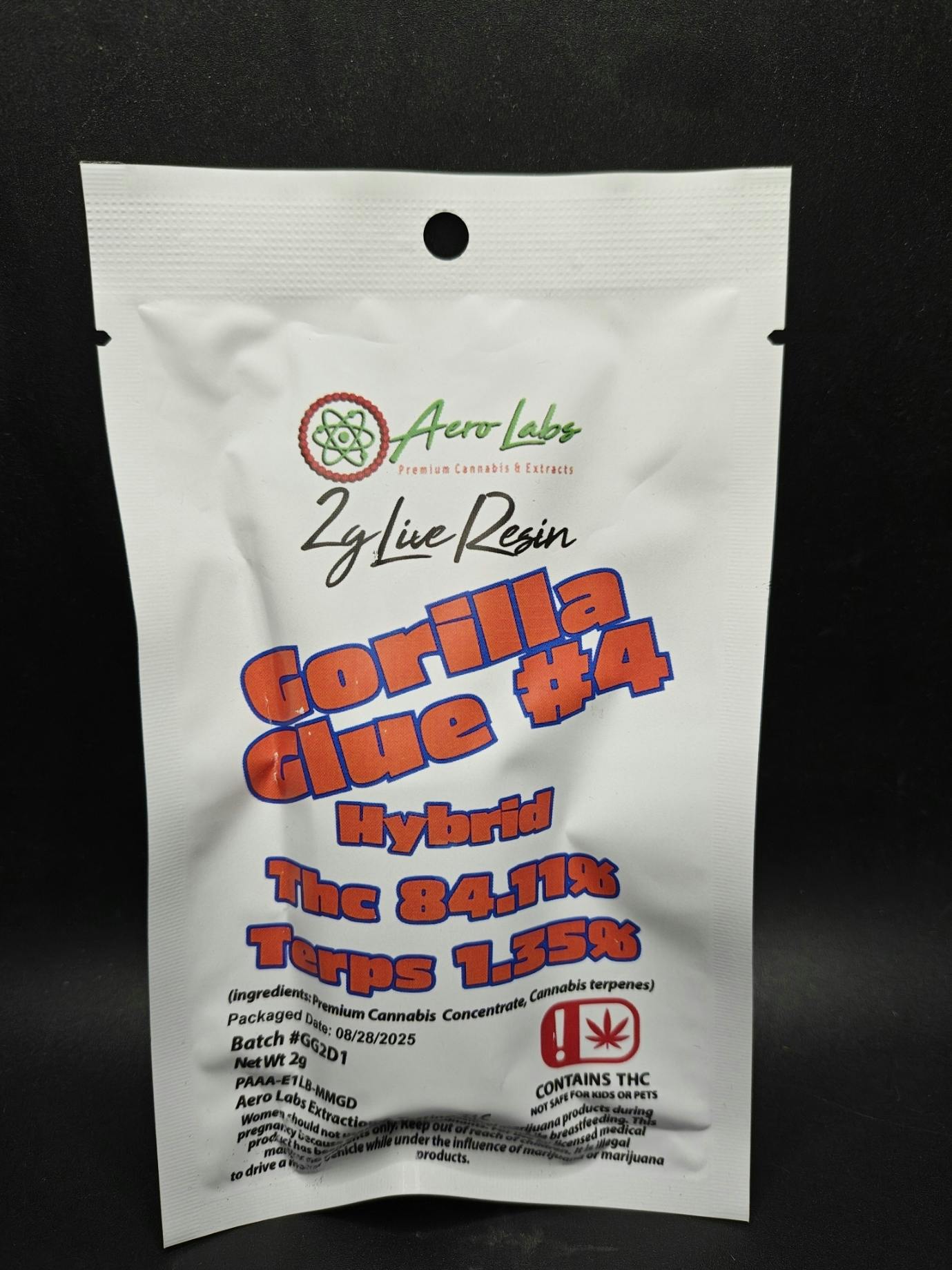 Aero Labs - Gorilla Glue #4 - 2G Live Resin Disposable