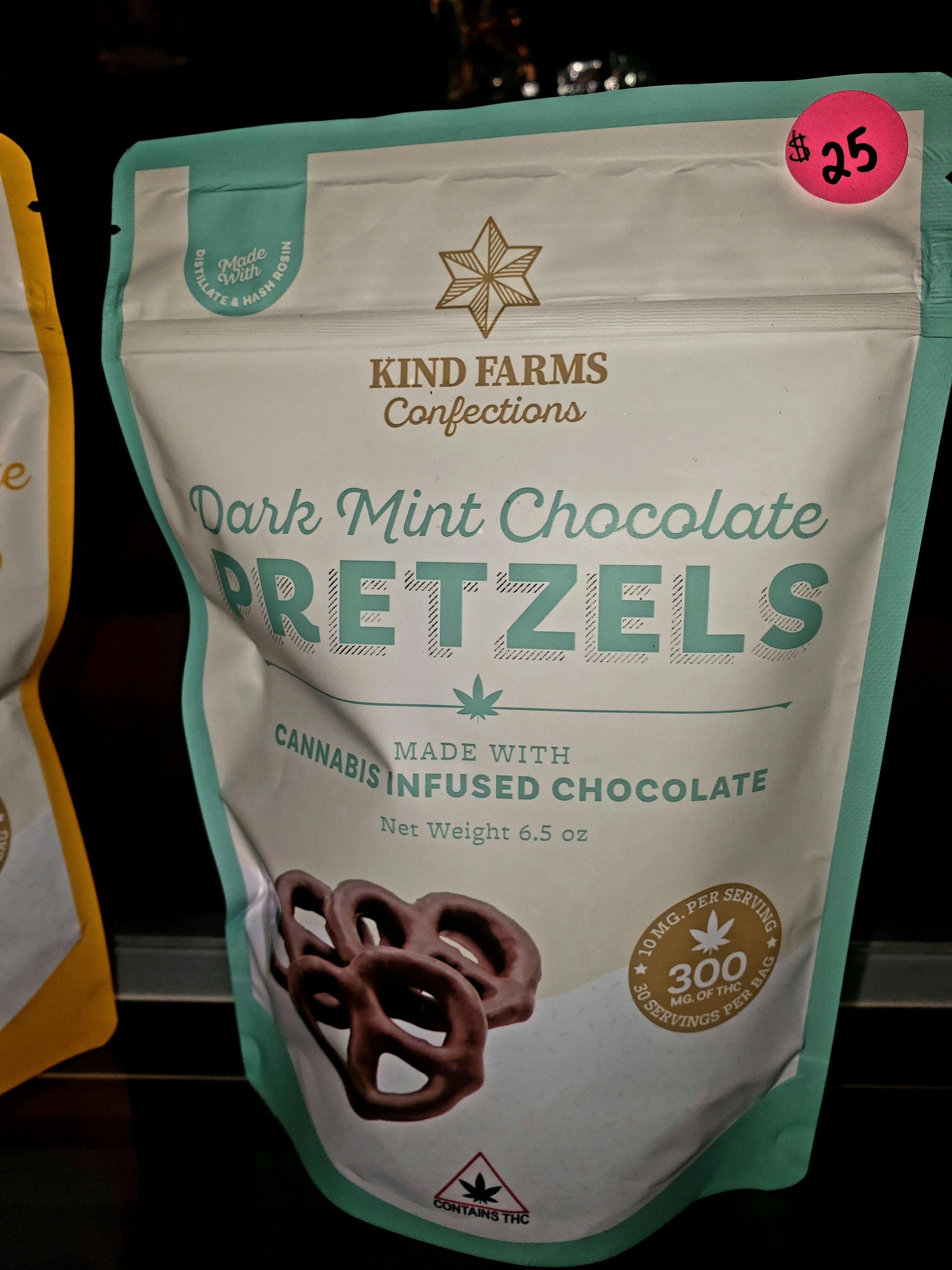 Kind Farms Dark Mint Chocolate Covered Pretzels 10mg Each, 300mg Total