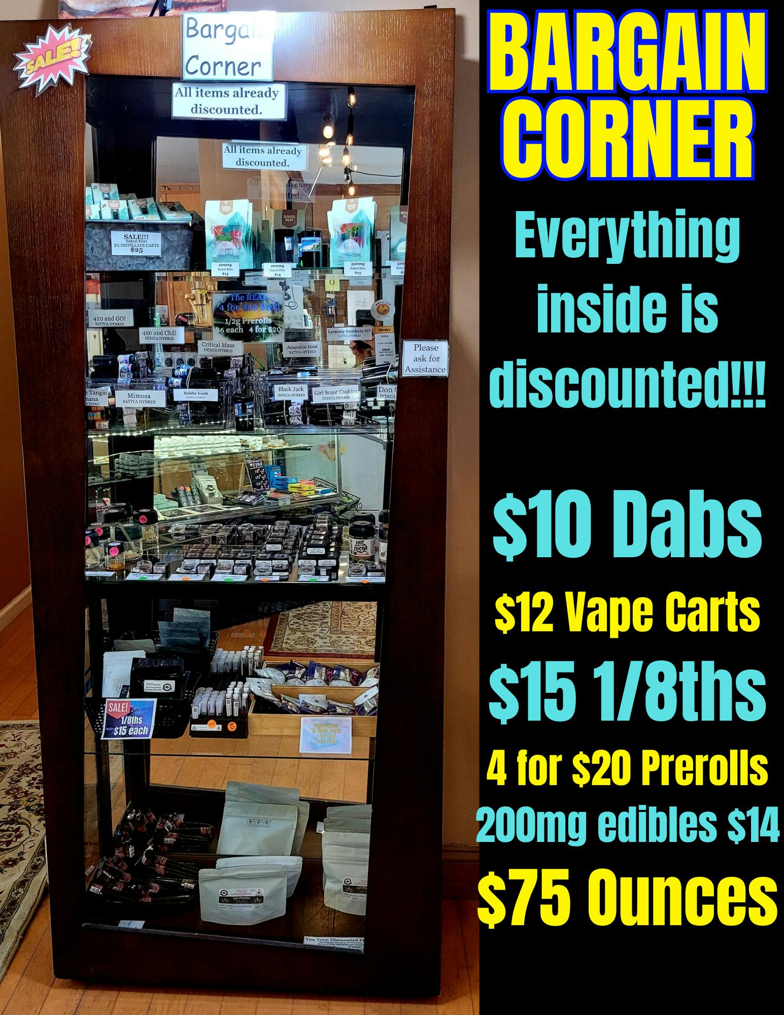 BARGAIN CORNER FULL OF DISCOUNTED ITEMS