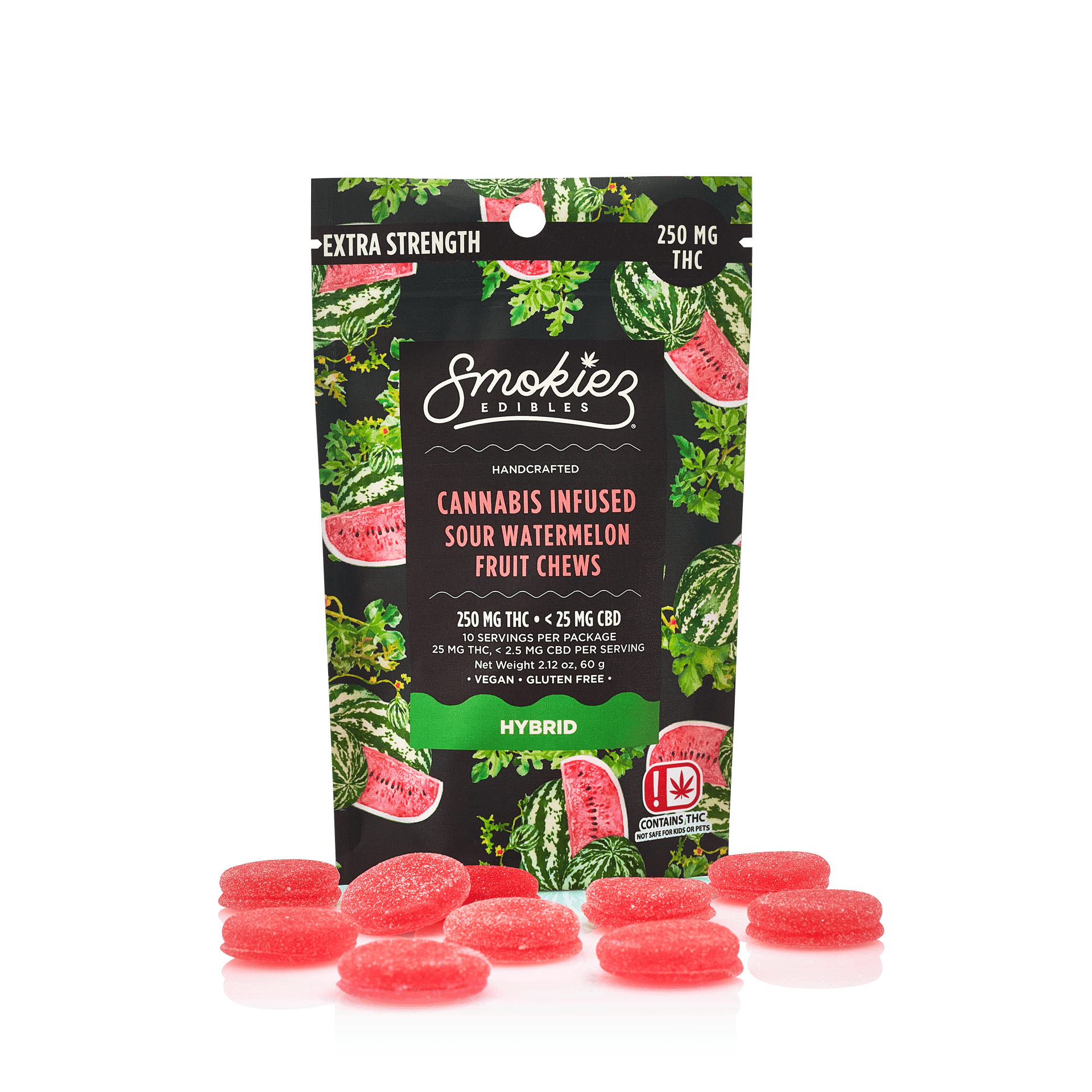 Sour Watermelon Gummies | 250mg | 10ct | 25mg/ea by Smokiez Edibles