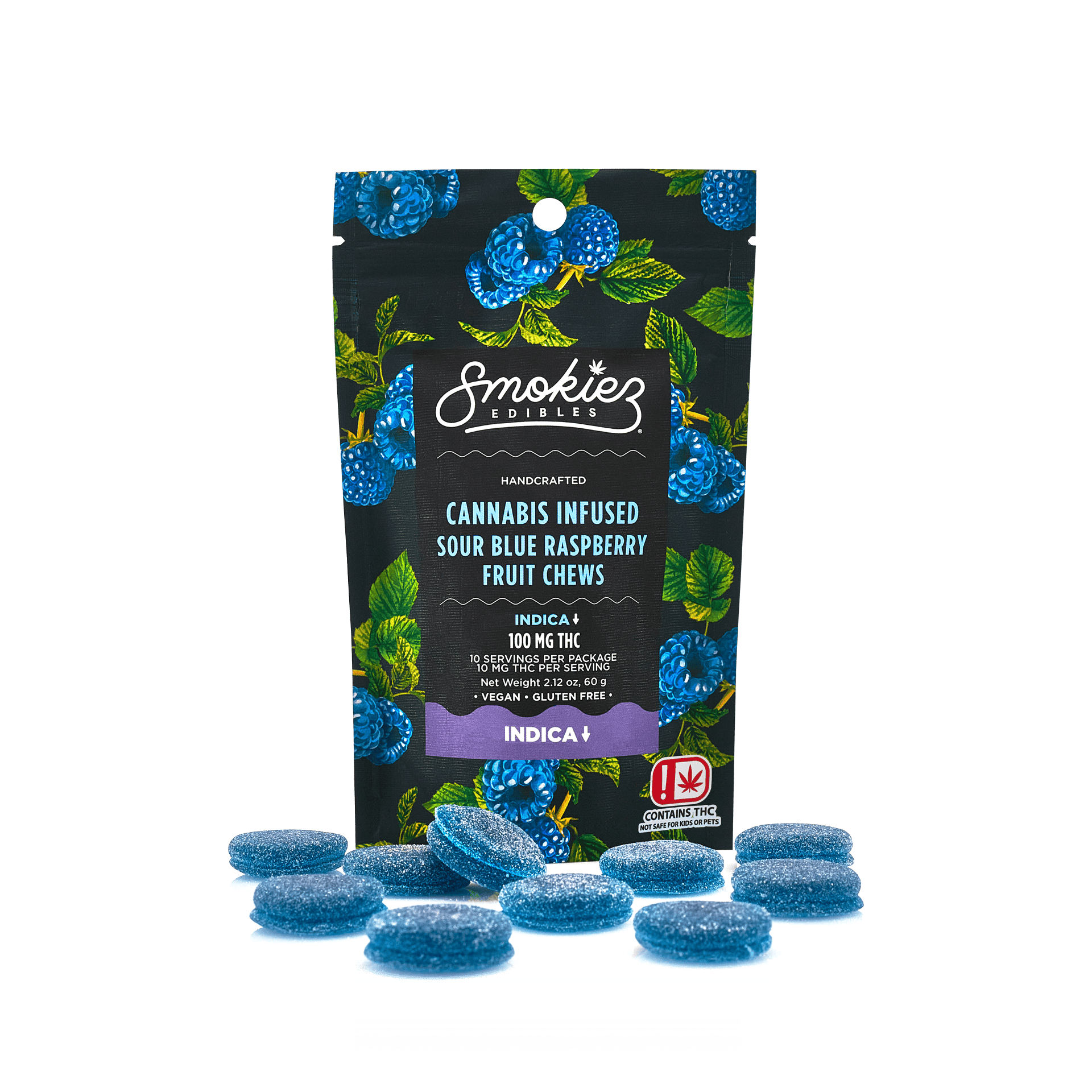 Sour Blue Raspberry Gummies | 100mg | 10ct | 10mg/ea by Smokiez Edibles