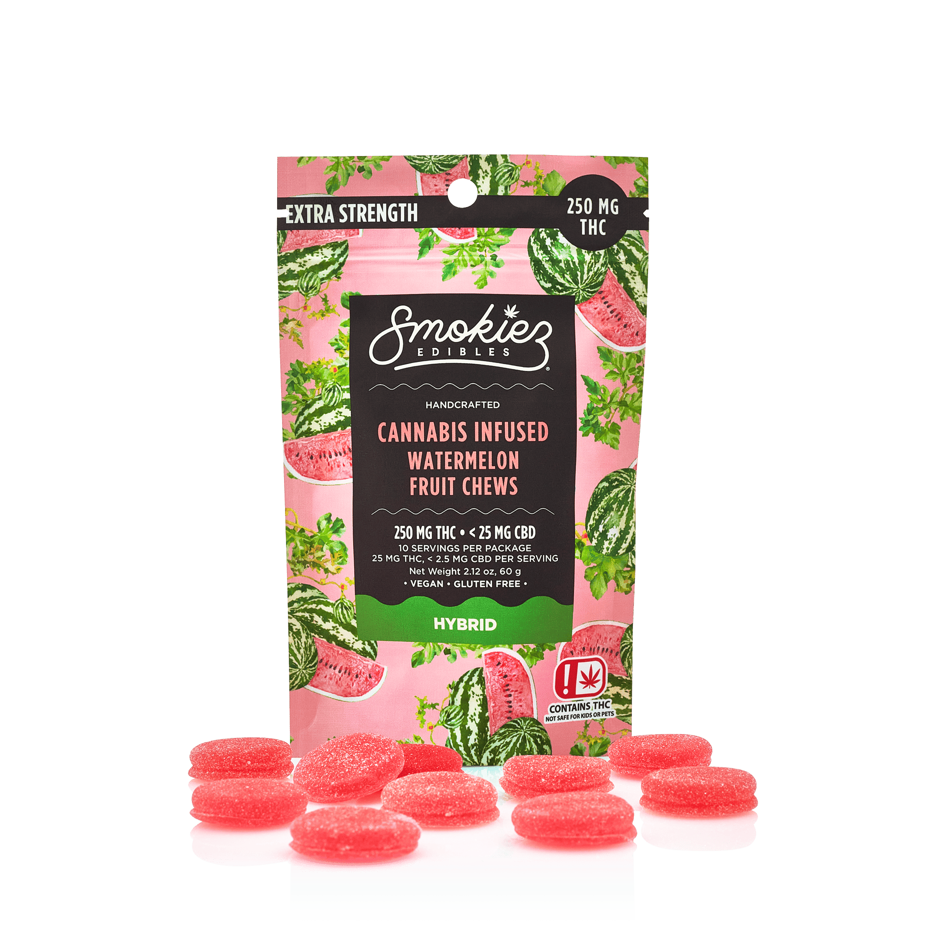 Watermelon Fruit Chews | 250mg | 10ct | 25mg/ea by Smokiez Edibles