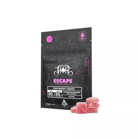 Escape | Raspberry Cough 1:1 THC:CBC Gummies | 100mg | 5ct | 20mg/ea