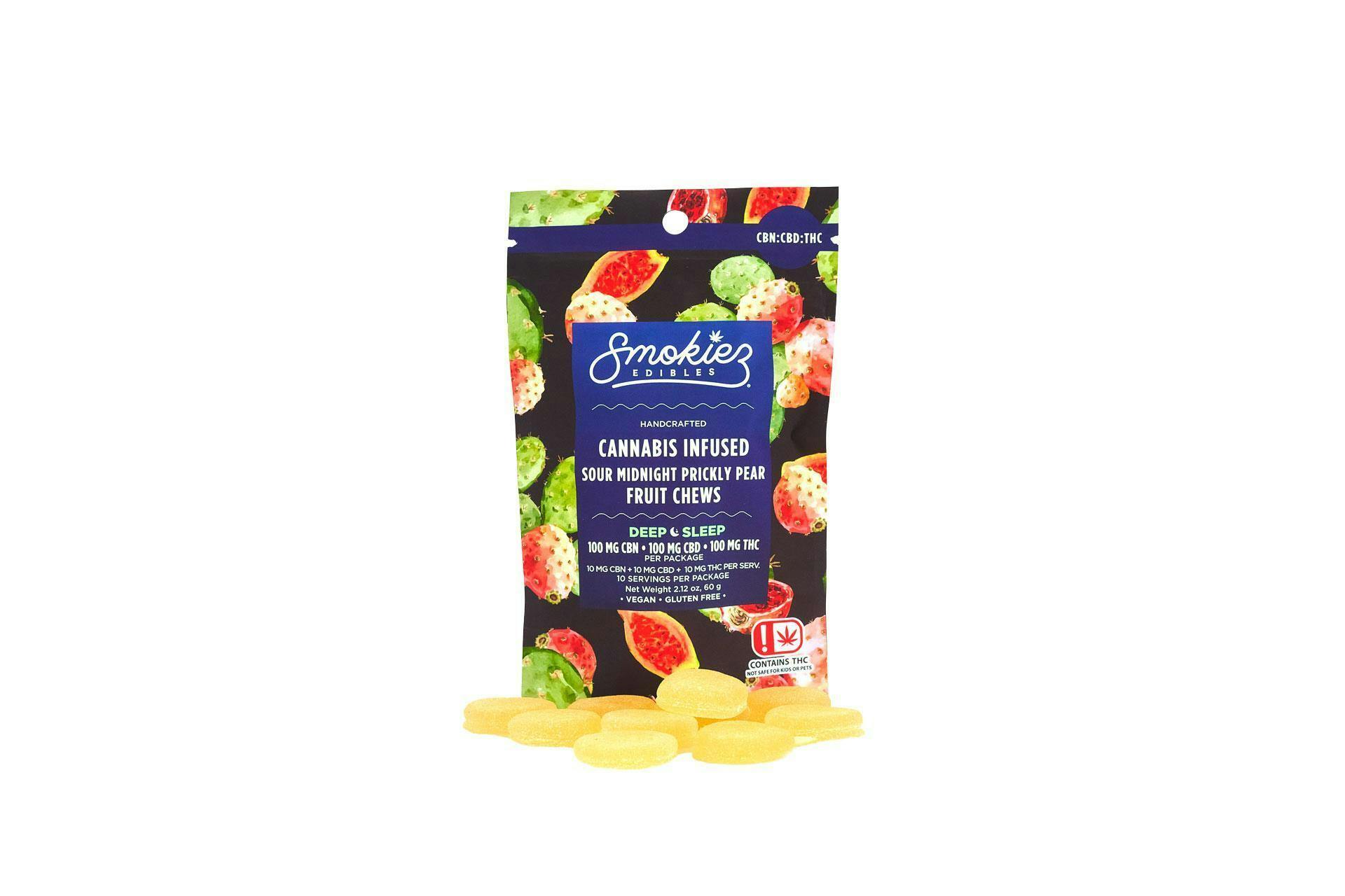 100mg Sour Deep Sleep Prickly Pear | THC:CBD:CBN 1:1:1 | Fruit Chewz | Smokiez